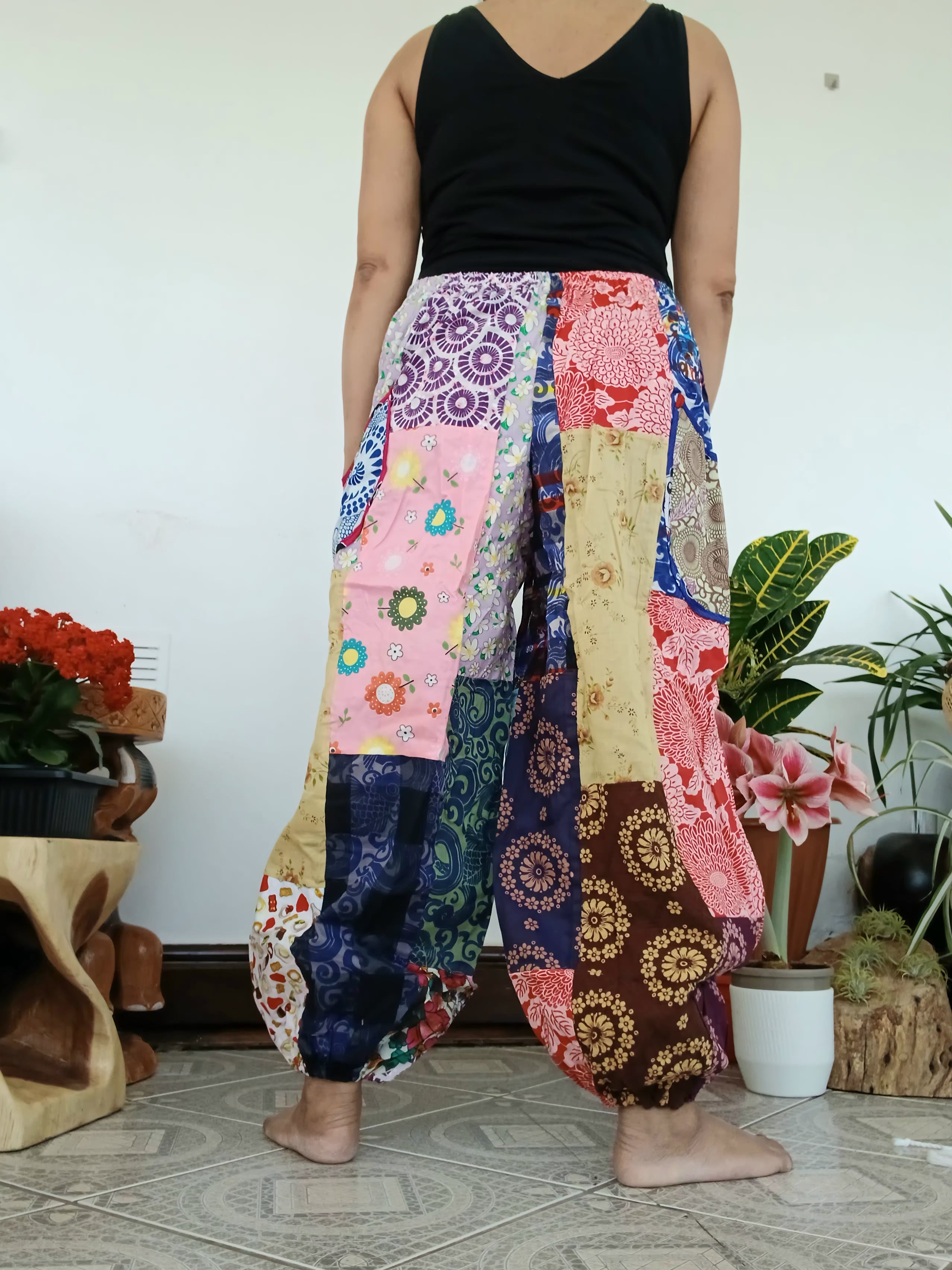 Multicoloured patchwork Boho baggy harem pants hippie baggy relaxed fit trousers one size fit 8-10-12