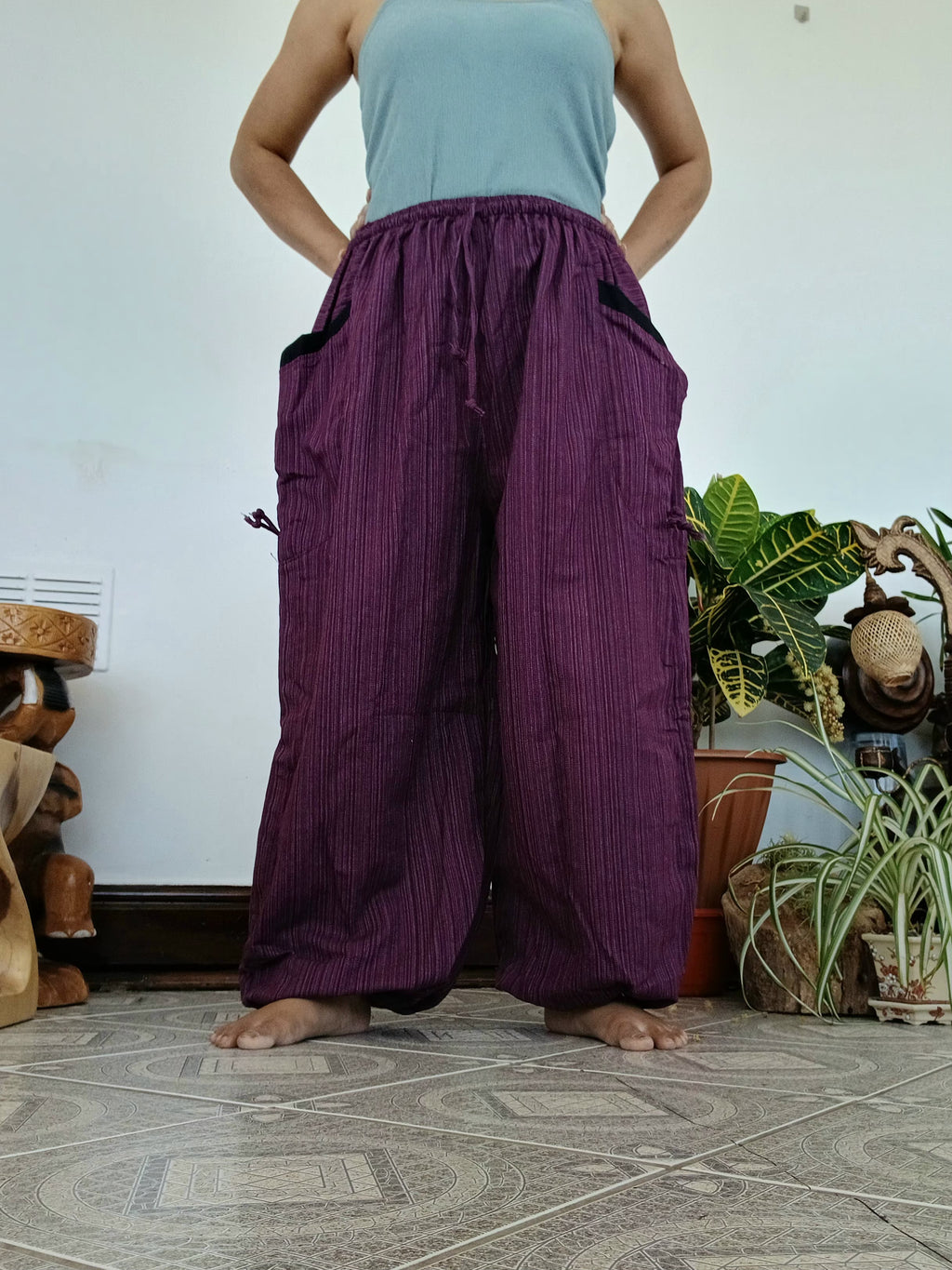 Plain purple cotton baggy relaxed fit harem pants hippie Boho loose-fit trousers one size fit S-M-L