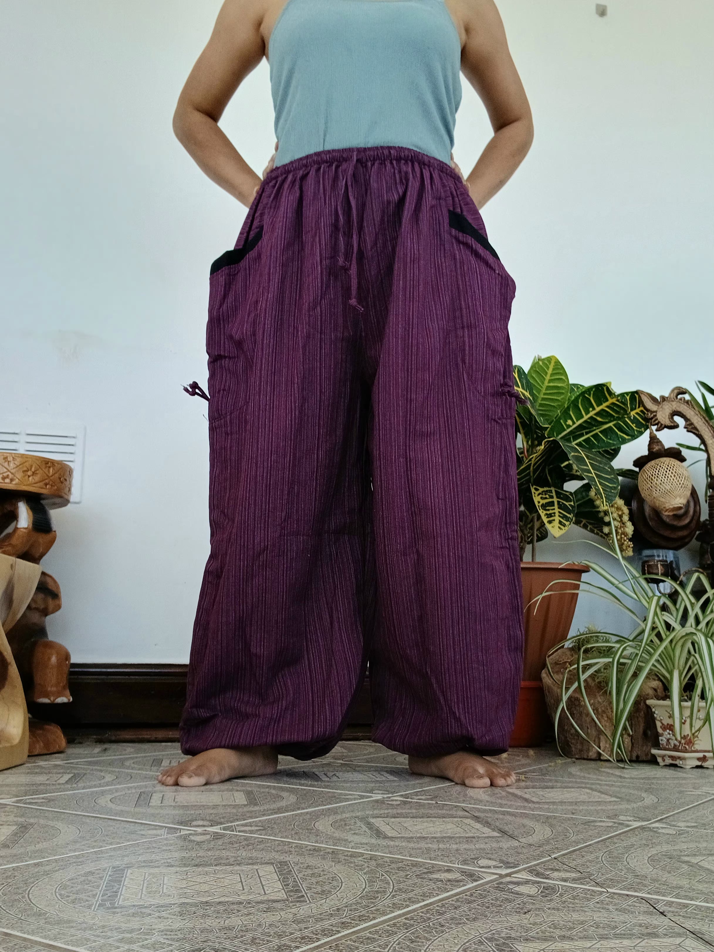 Plain purple cotton baggy relaxed fit harem pants hippie Boho loose-fit trousers one size fit S-M-L
