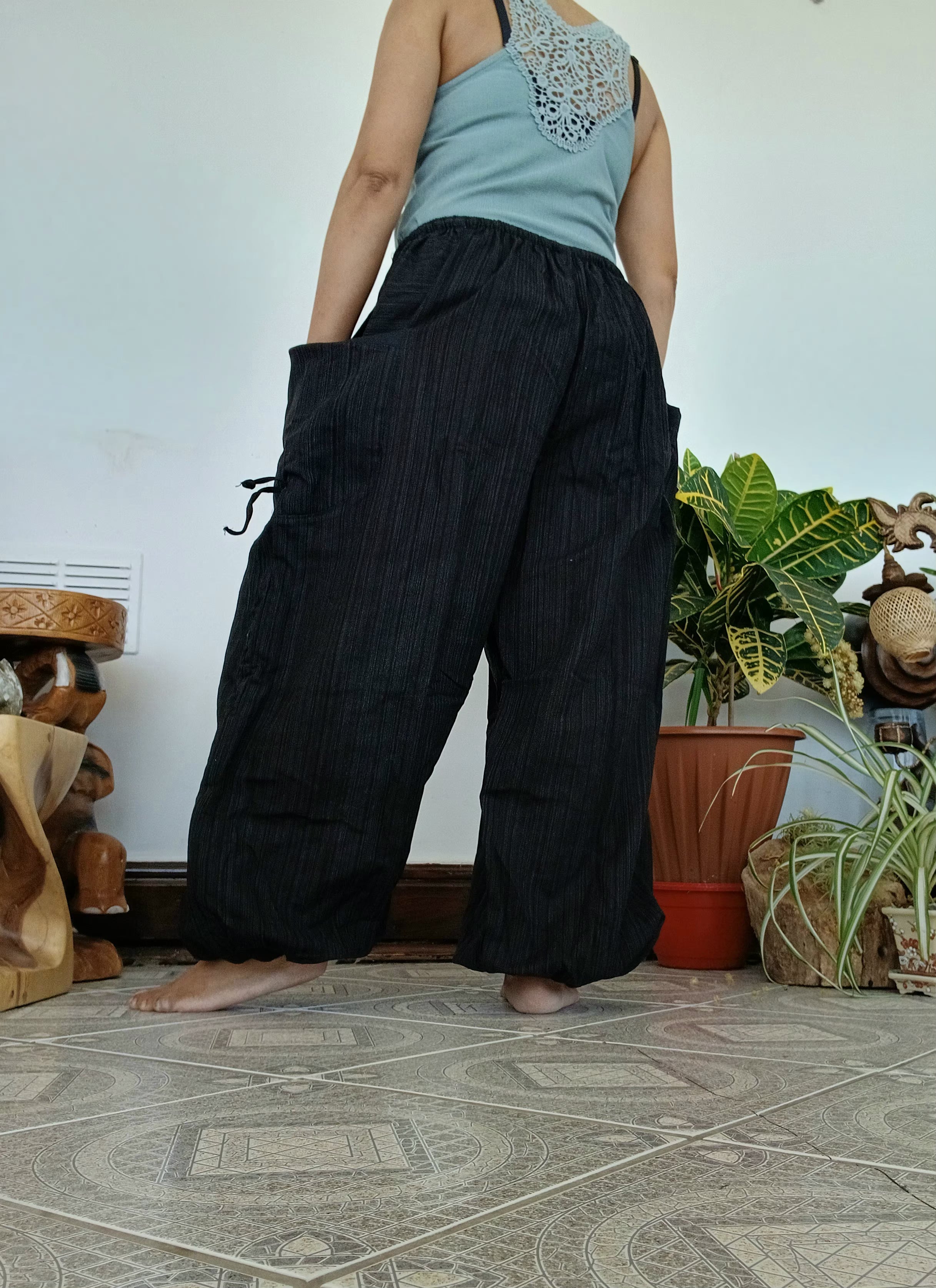Plain black Cotton loose-fit harem pants hippie Boho baggy trousers one size fit S-M-L