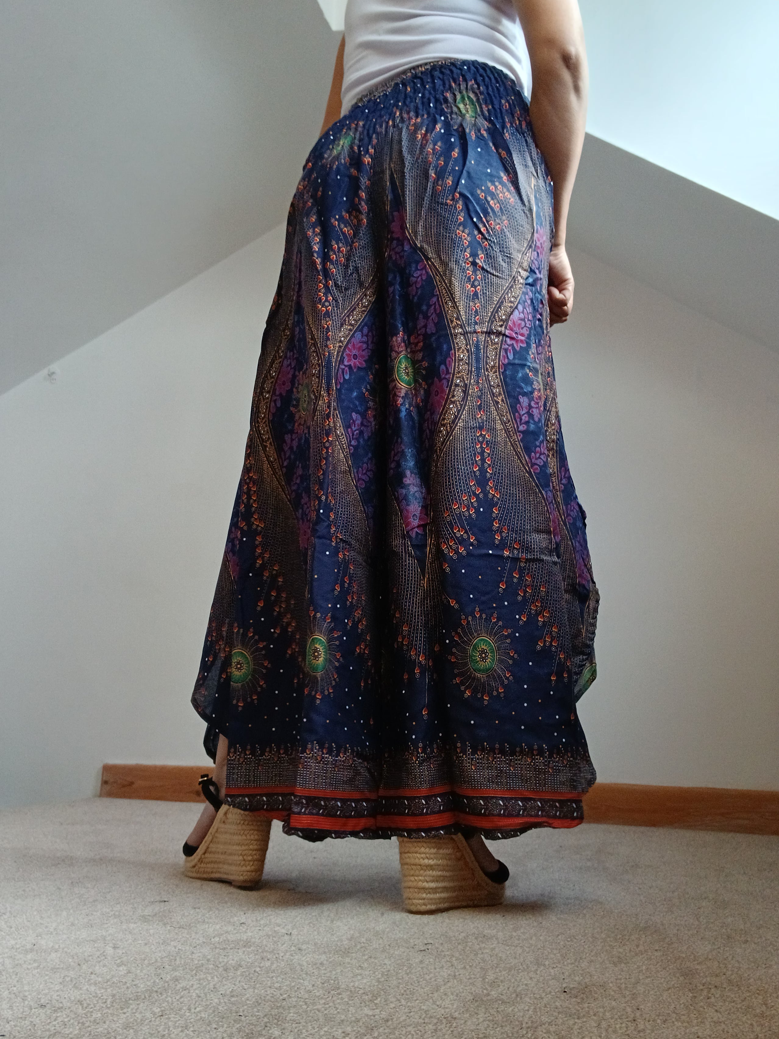 Bohemian wide leg palazzo flowy trousers baggy Boho skirt style trousers