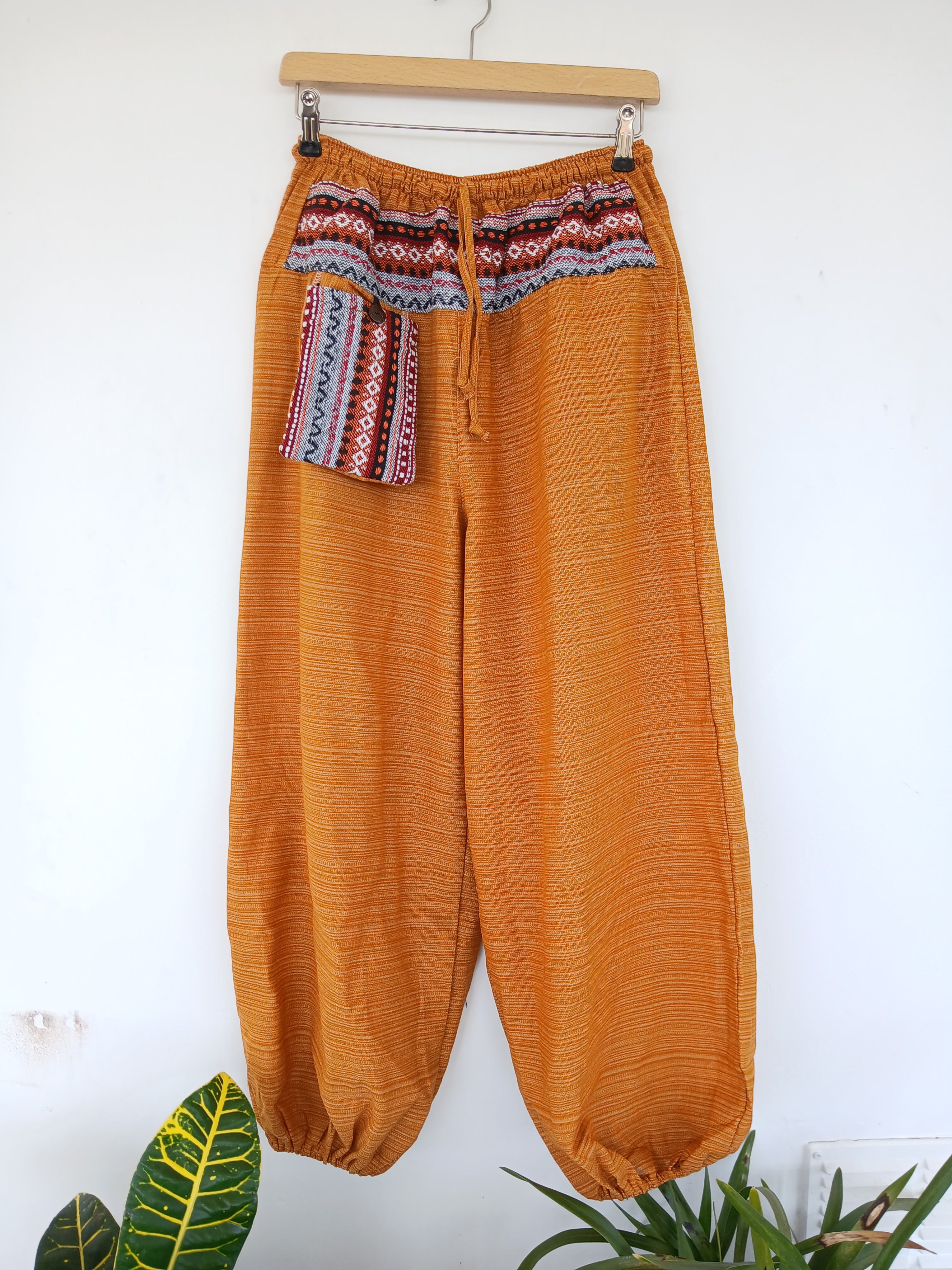 Yellow cotton baggy relaxed fit harem pants Boho hippie trousers one size for 8-10-12