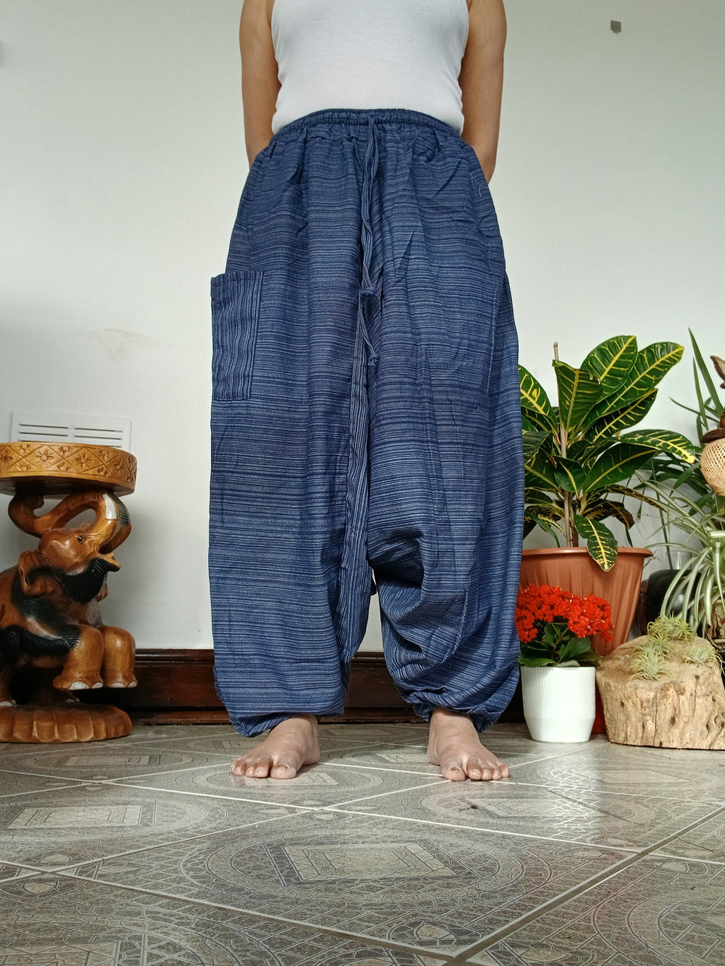 Cotton navy relaxed fit Boho wide leg harem pants hippie baggy yoga meditation trousers for unisex