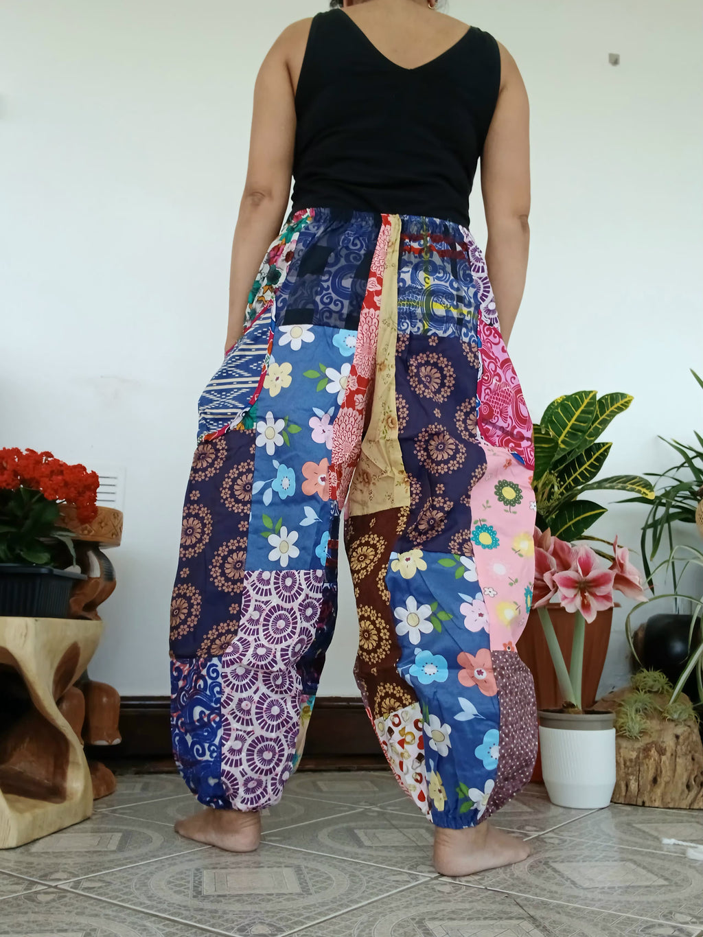 Multicoloured patchwork Boho baggy harem pants hippie baggy relaxed fit trousers one size fit 8-10-12