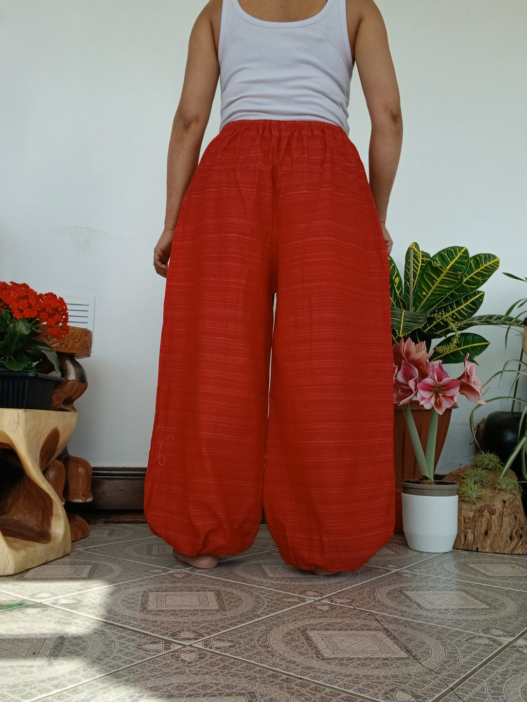 Cotton red Boho baggy hippie Harem Pants with Ethnic Pocket – Size S–L