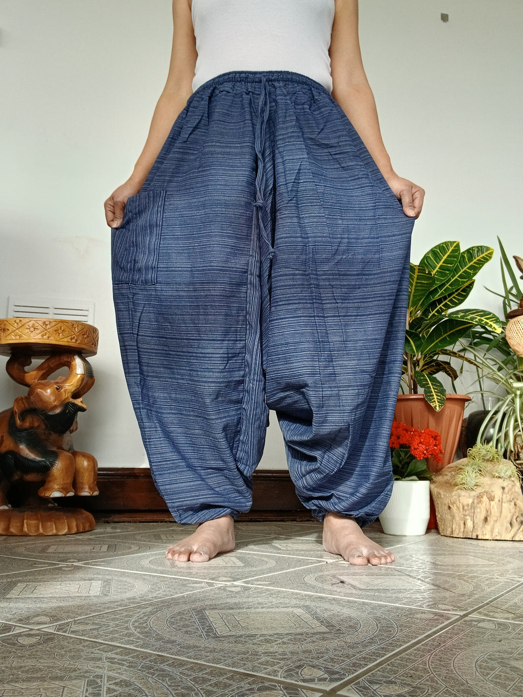 Cotton navy relaxed fit Boho wide leg harem pants hippie baggy yoga meditation trousers for unisex
