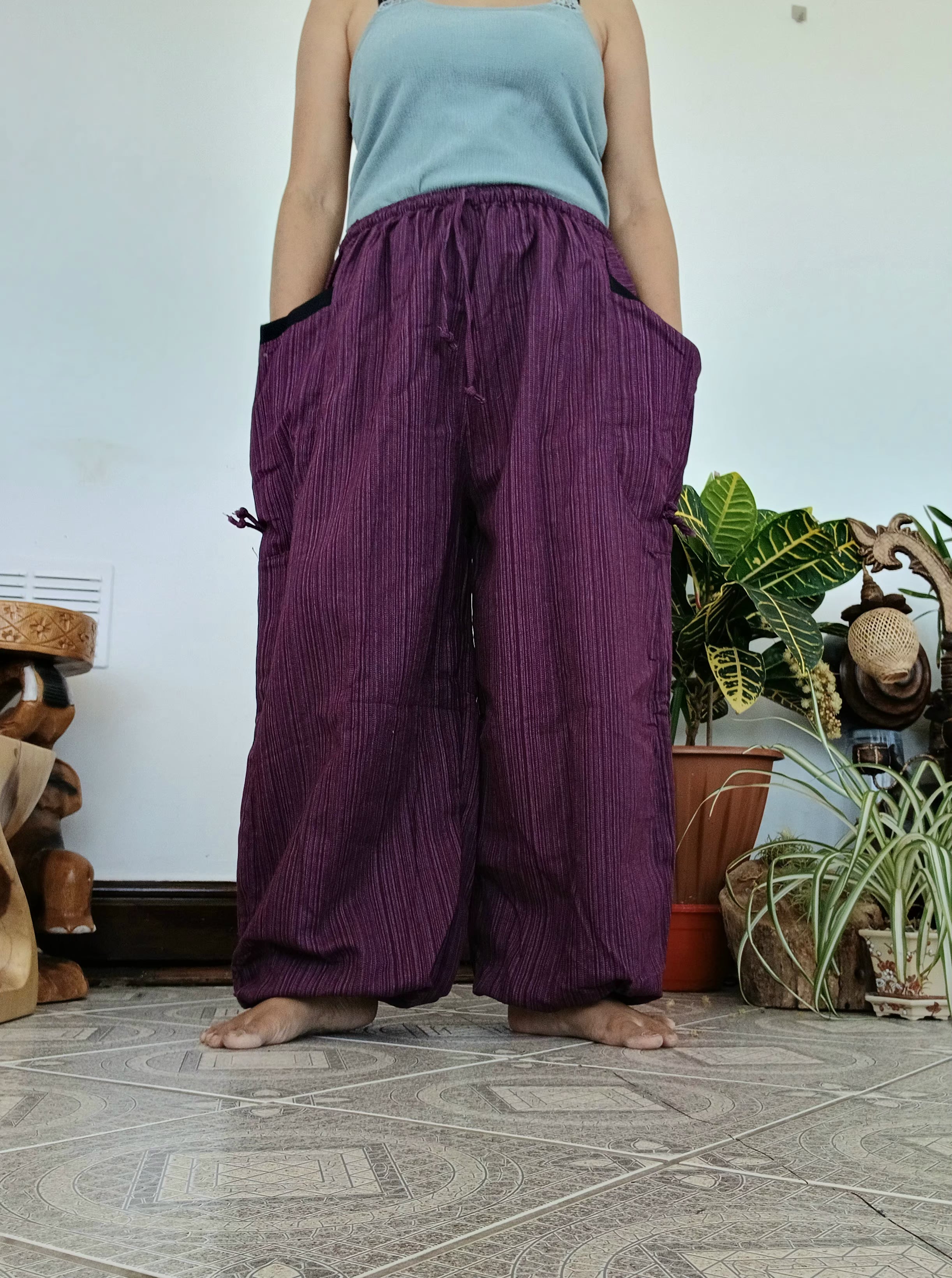 Plain purple cotton baggy relaxed fit harem pants hippie Boho loose-fit trousers one size fit S-M-L