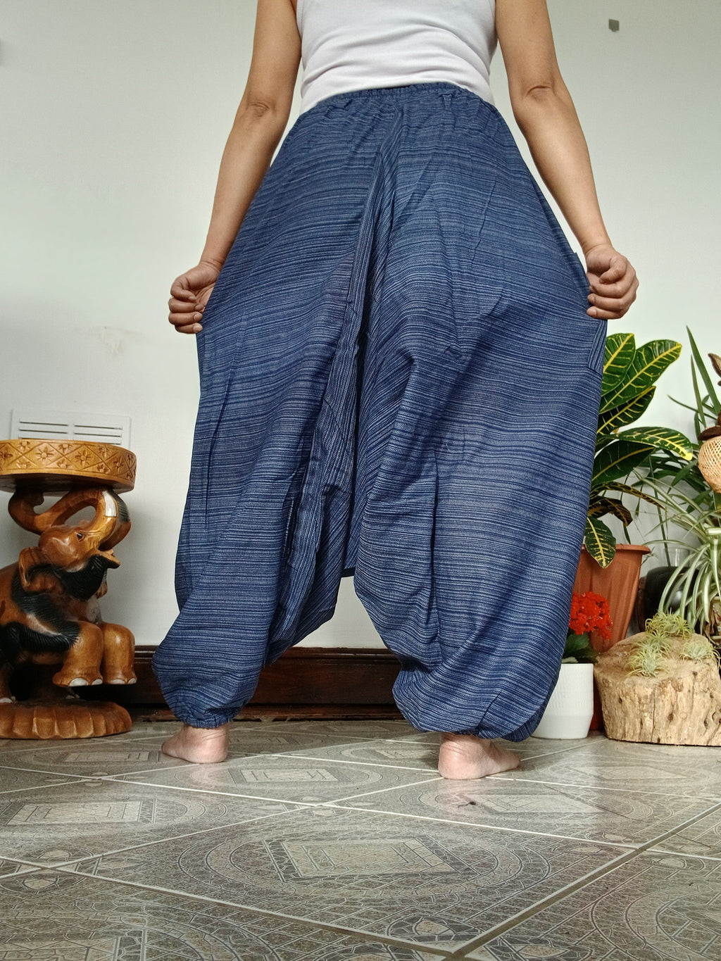 Cotton navy relaxed fit Boho wide leg harem pants hippie baggy yoga meditation trousers for unisex
