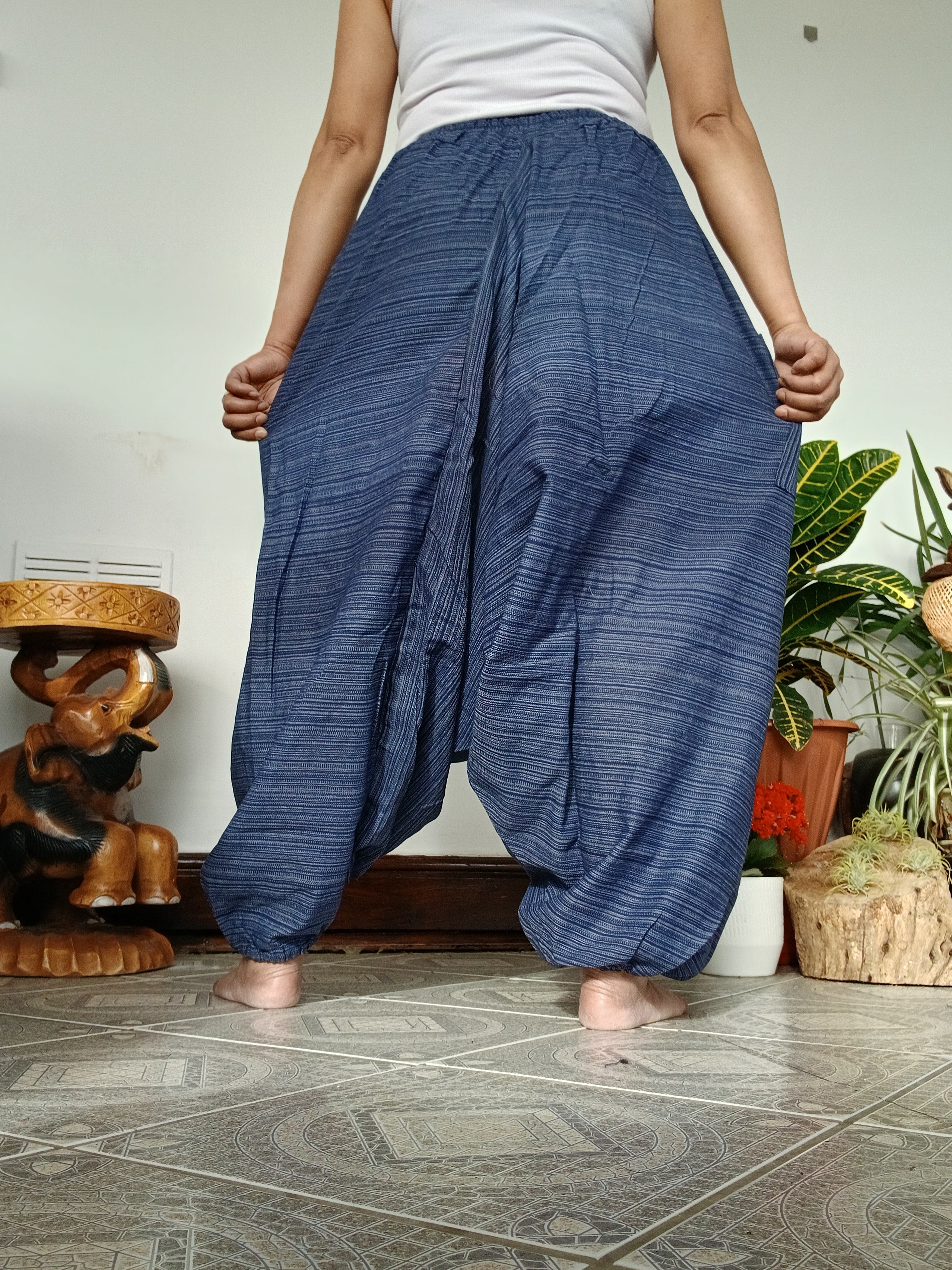 Cotton navy relaxed fit Boho wide leg harem pants hippie baggy yoga meditation trousers for unisex