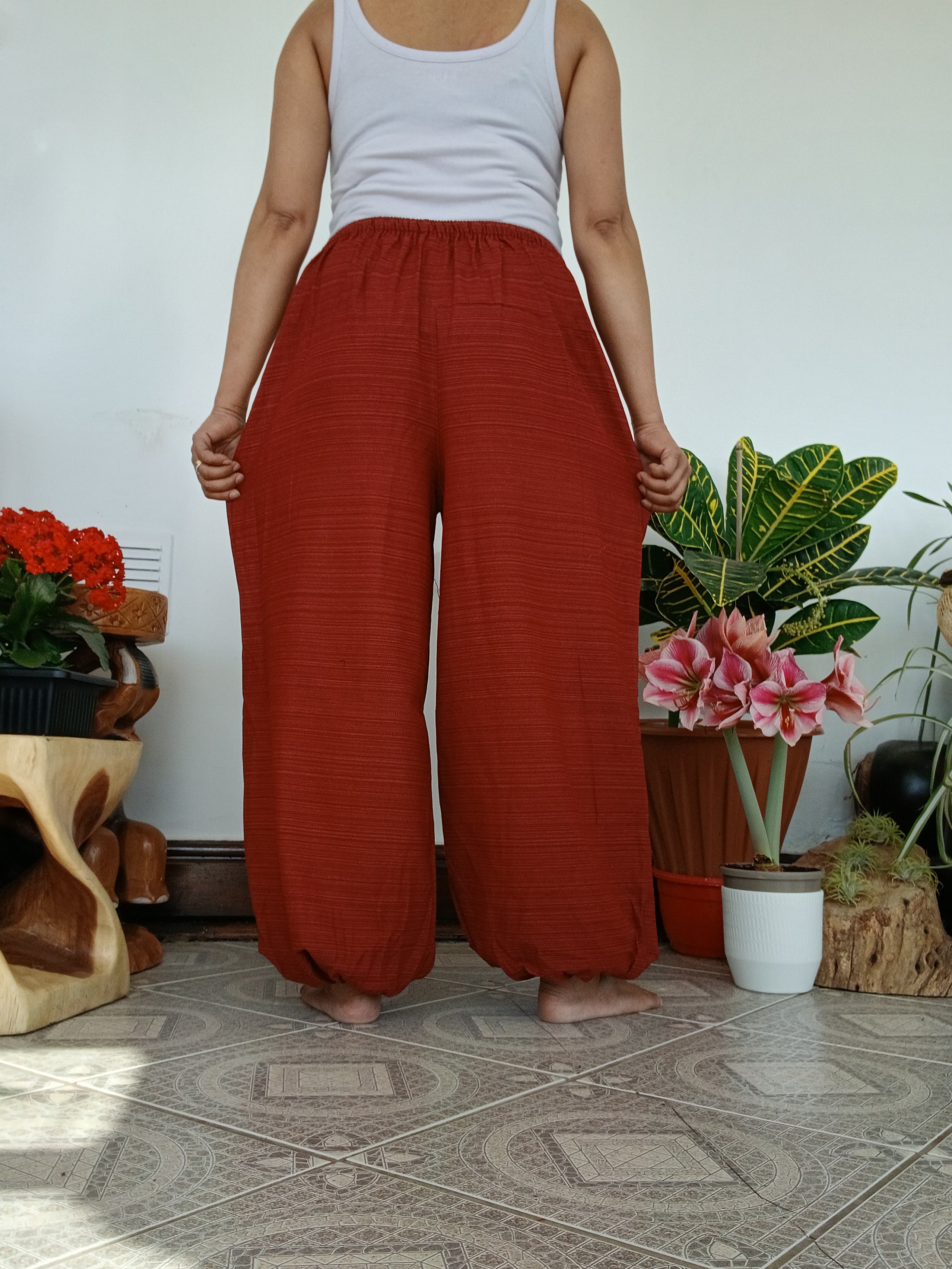 Burgundy cotton Boho baggy relaxed fit harem pants hippie festival casual trousers one size fit 8-10-12