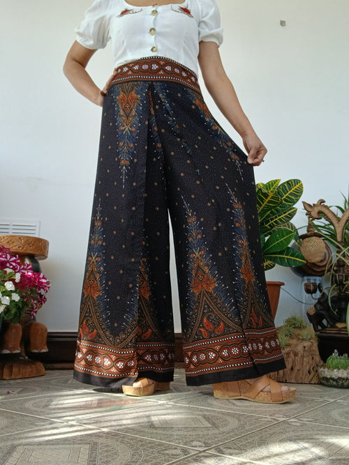 Black bohemian beautiful flowy trousers high-waisted baggy hippie Harem Pants One size fit 8-10-12