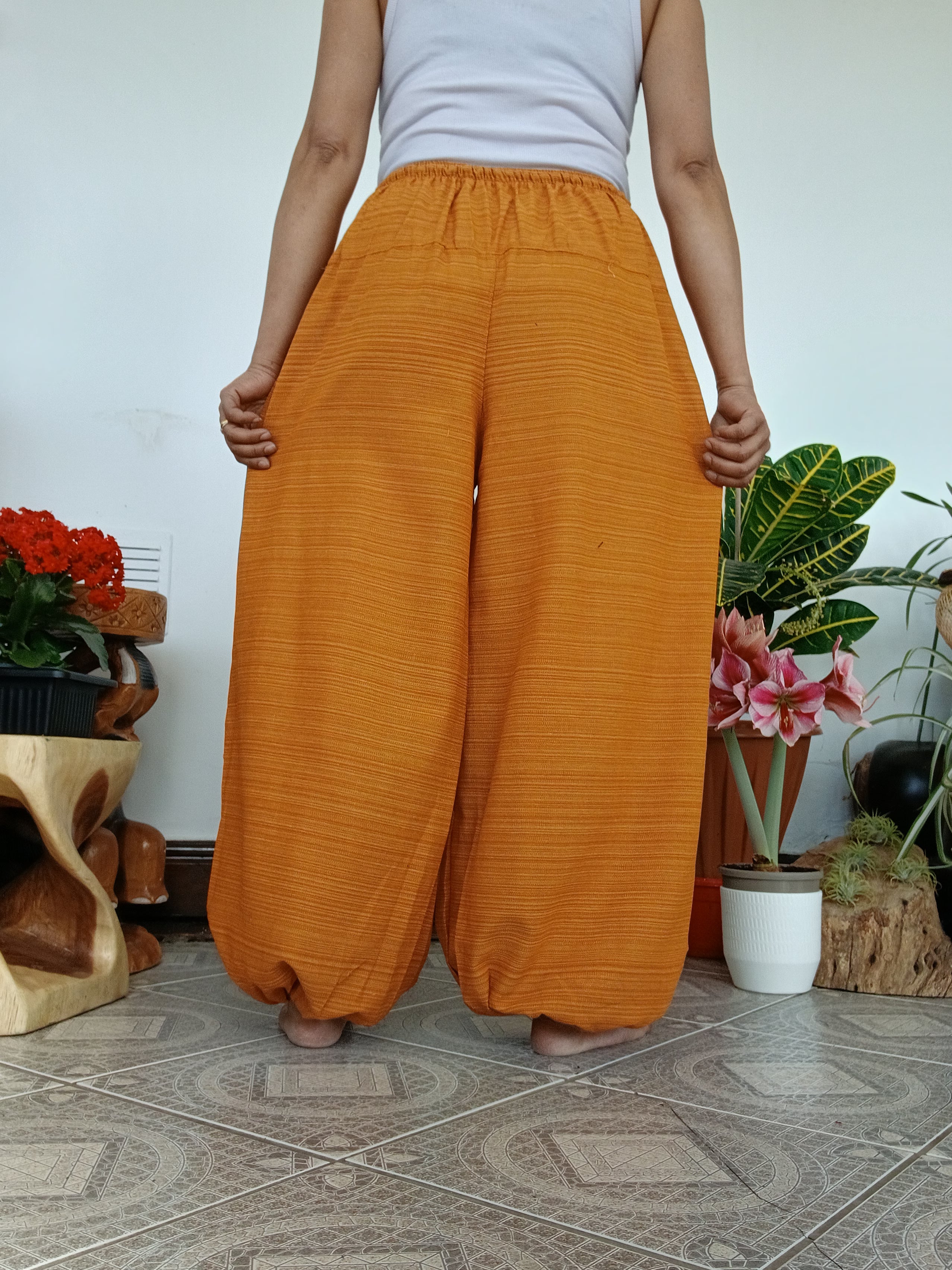 Yellow cotton baggy relaxed fit harem pants Boho hippie trousers one size for 8-10-12