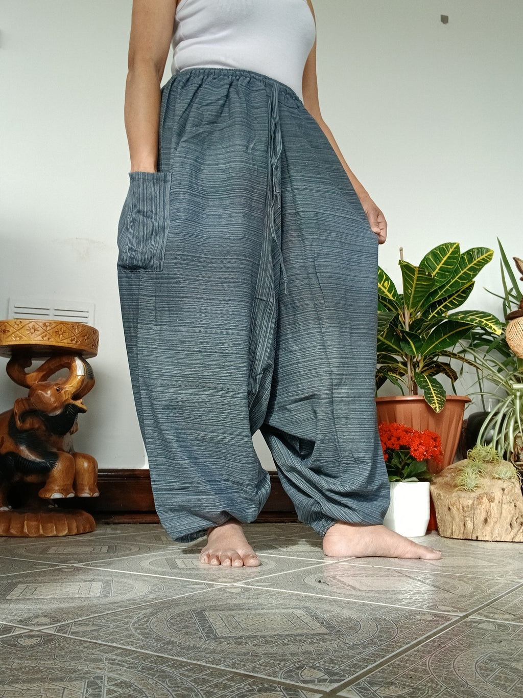 Grey cotton baggy relaxed fit yoga meditation harem pants hippie Boho trousers for unisex