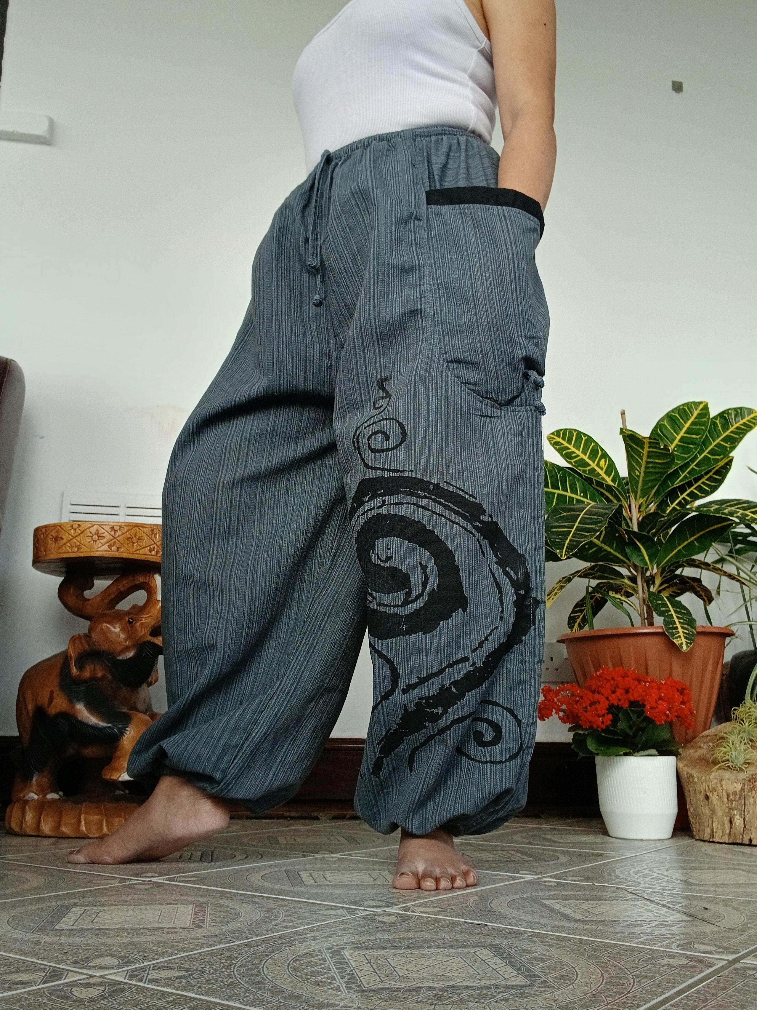 Grey cotton baggy poofy harem pants hippie Boho loose-fit trousers joggers