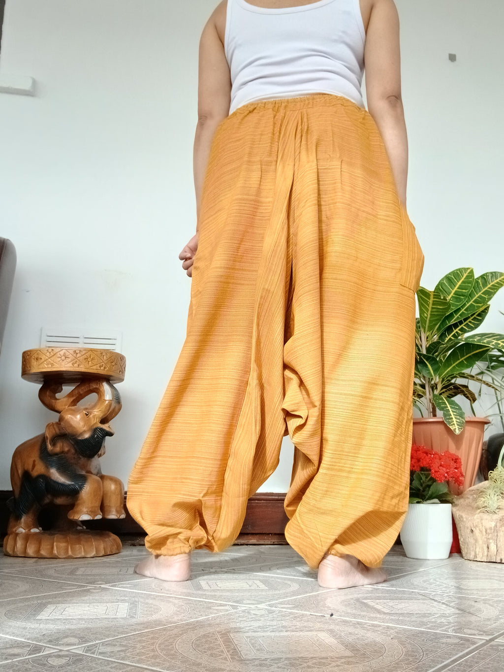 Cotton yellow Boho hippie Harem pants baggy relaxed fit yoga meditation festivals trousers for unisex