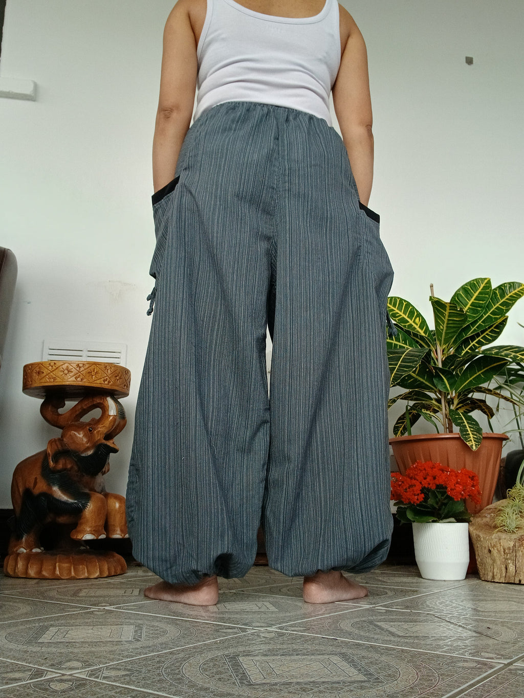 Grey cotton baggy poofy harem pants hippie Boho loose-fit trousers joggers