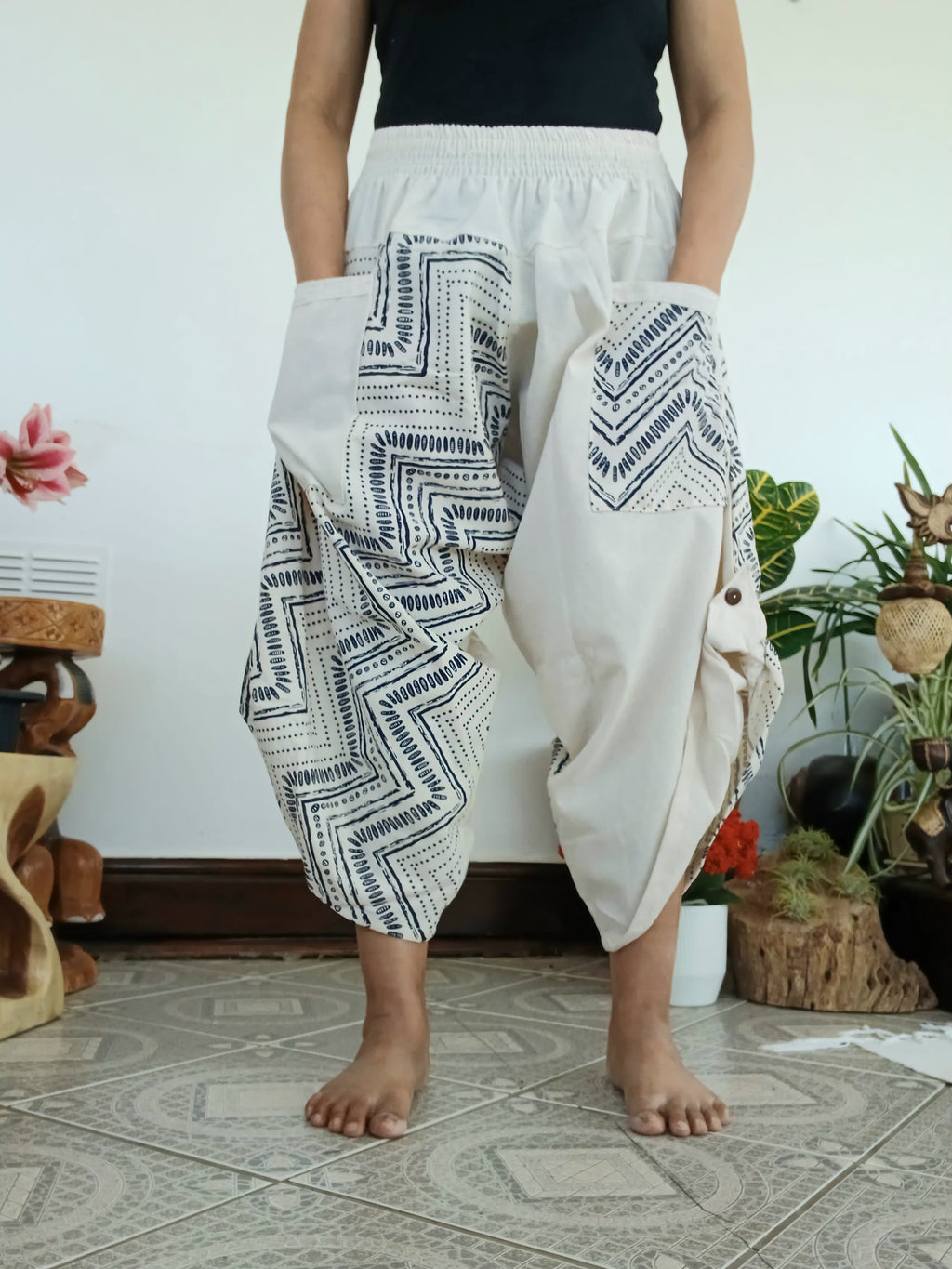 Cotton Cream baggy hippie Boho trousers Ninja Samurai Style harem pants One size fits S M L
