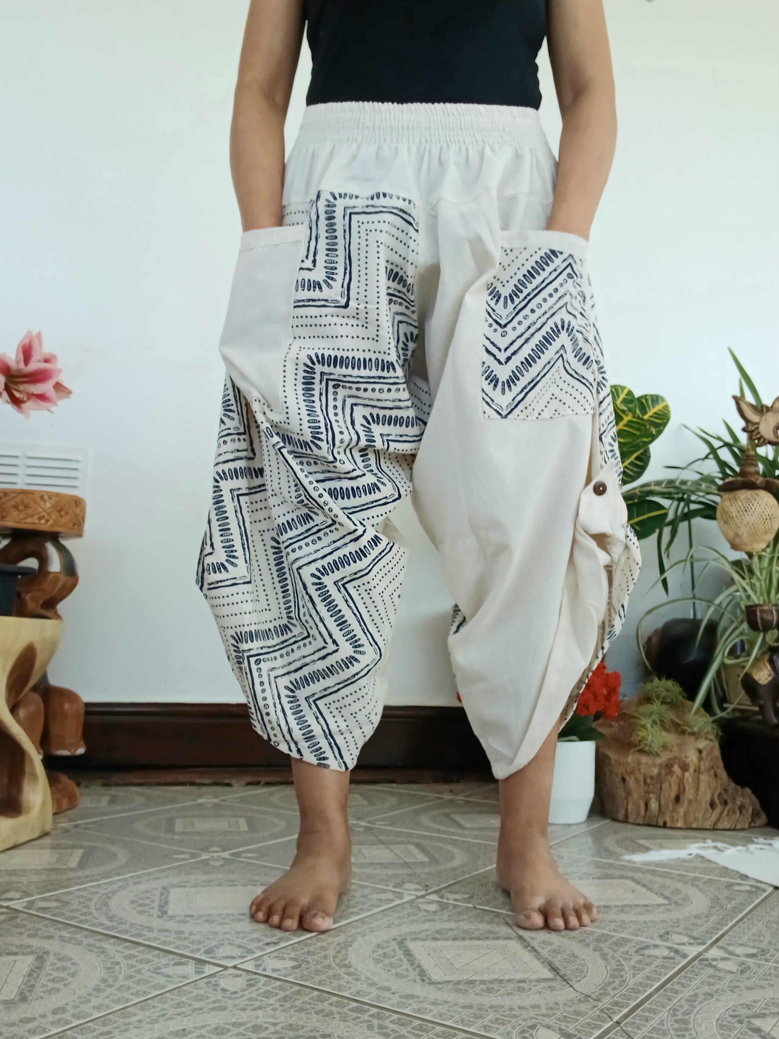 Cotton Cream baggy hippie Boho trousers Ninja Samurai Style harem pants One size fits S M L