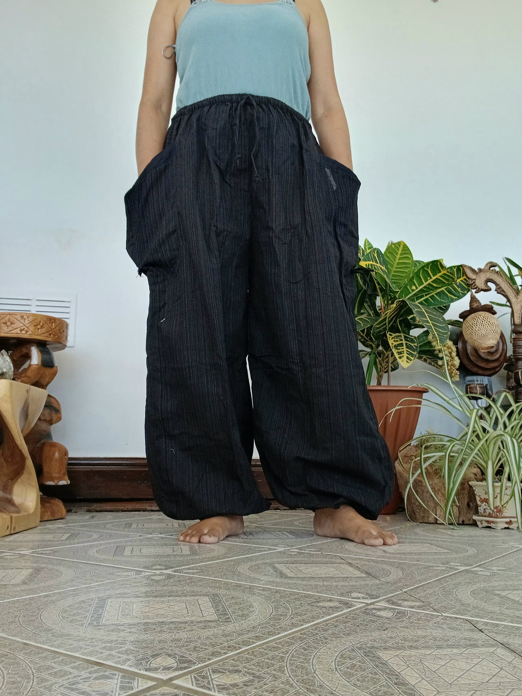 Plain black Cotton loose-fit harem pants hippie Boho baggy trousers one size fit S-M-L