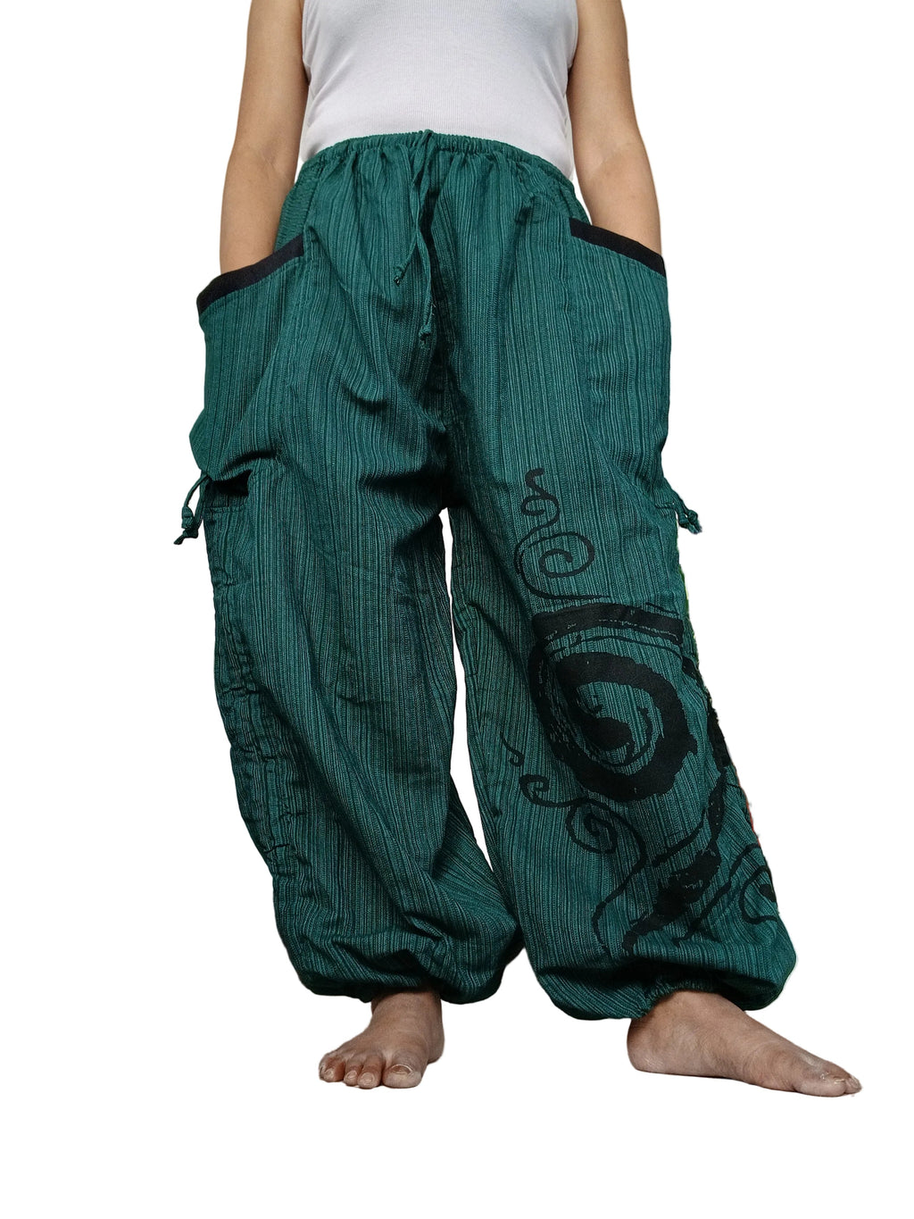Darkgreen cotton Boho baggy relaxed fit harem pants hippie wide leg loose-fit trousers joggers for unisex