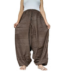 Unisex Brown cotton baggy wide leg harem pants hippie Boho meditation yoga relaxed fit trousers