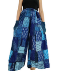Blue patchwork wide leg Boho Palazzo Harem Pants baggy hippie trousers fit S M L