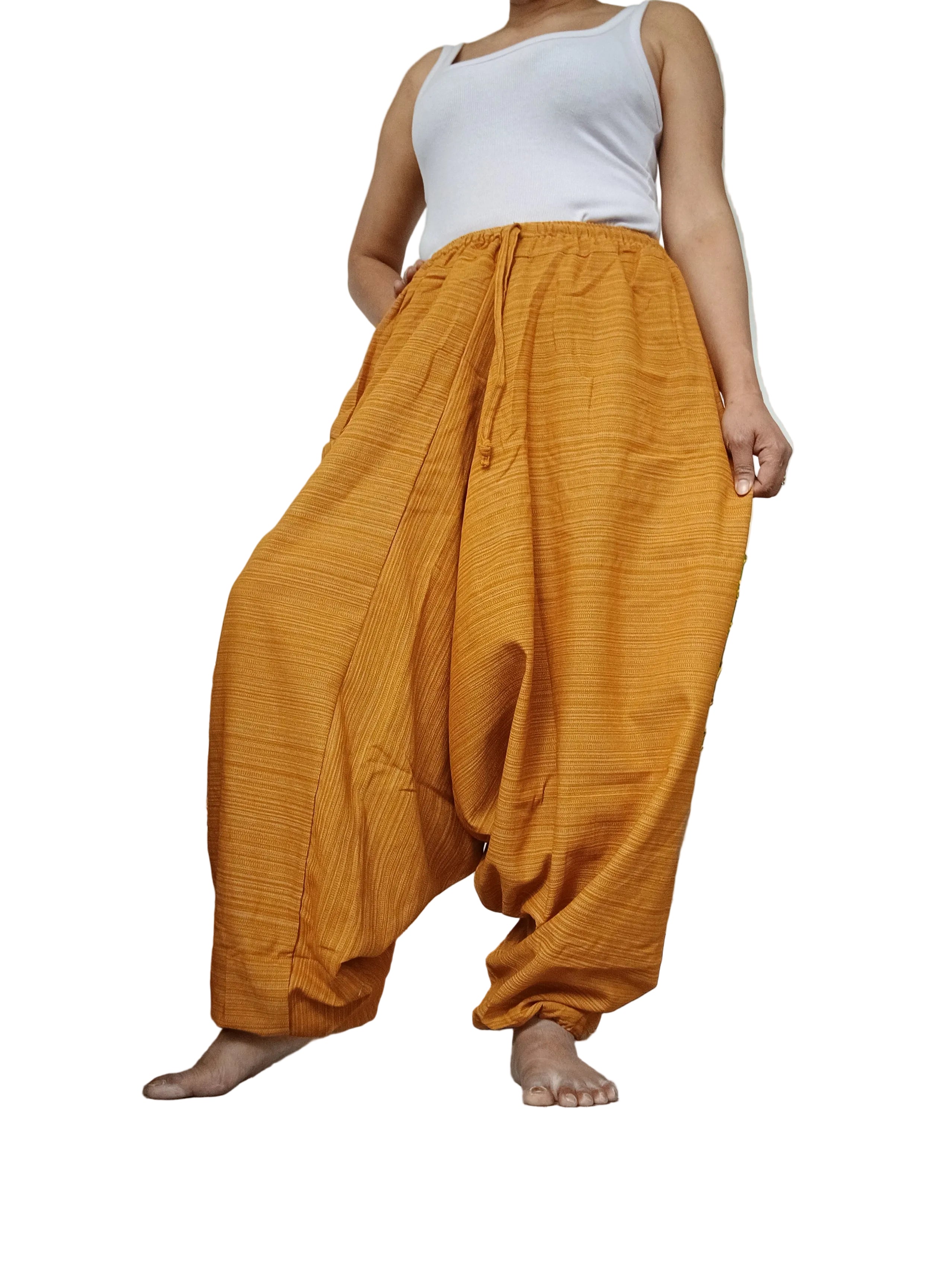 Cotton yellow Boho hippie Harem pants baggy relaxed fit yoga meditation festivals trousers for unisex