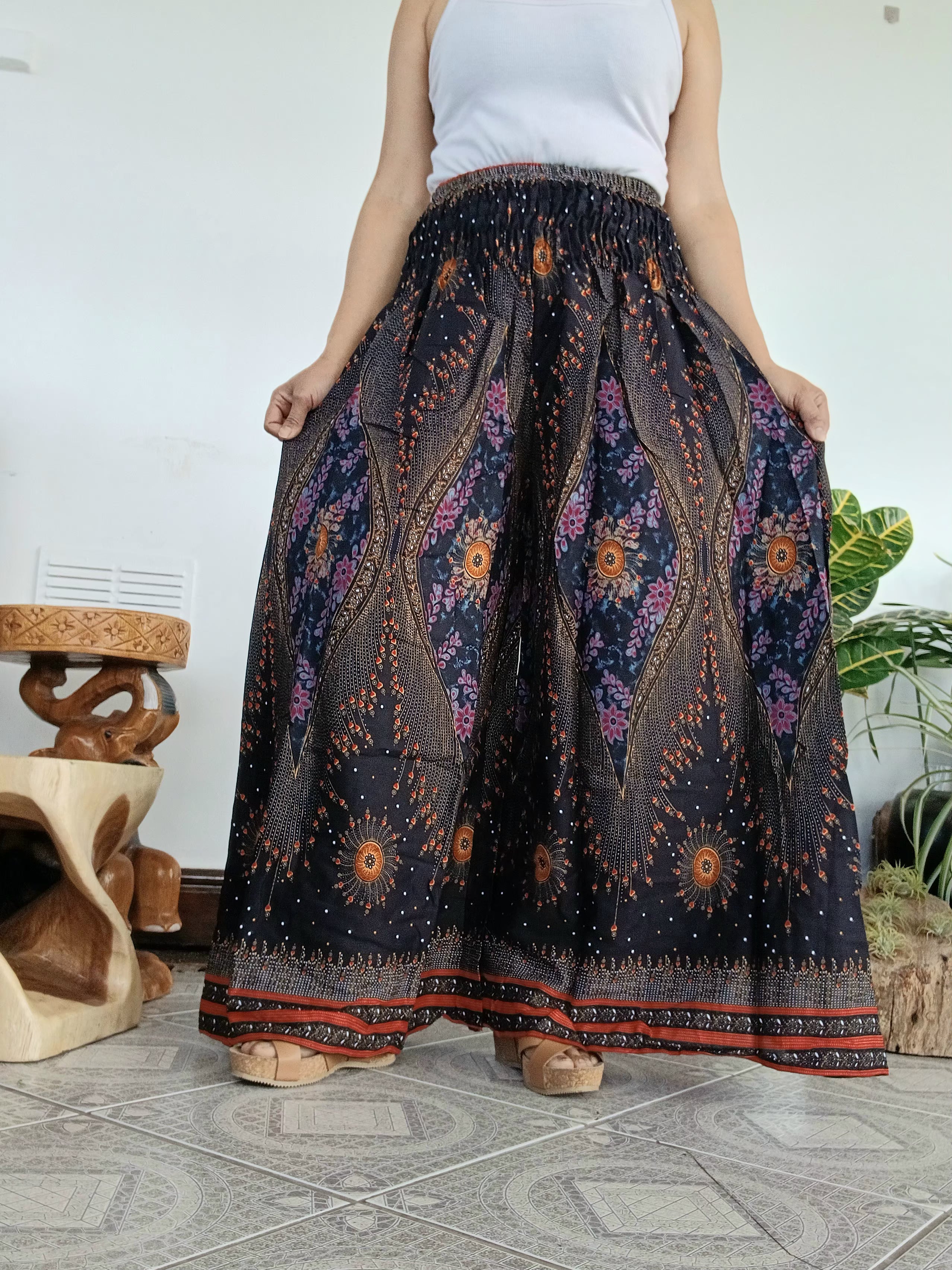 Beautiful flowy boho wide leg elegant culottes trousers high-waisted harem pants One size fits 8-10-12