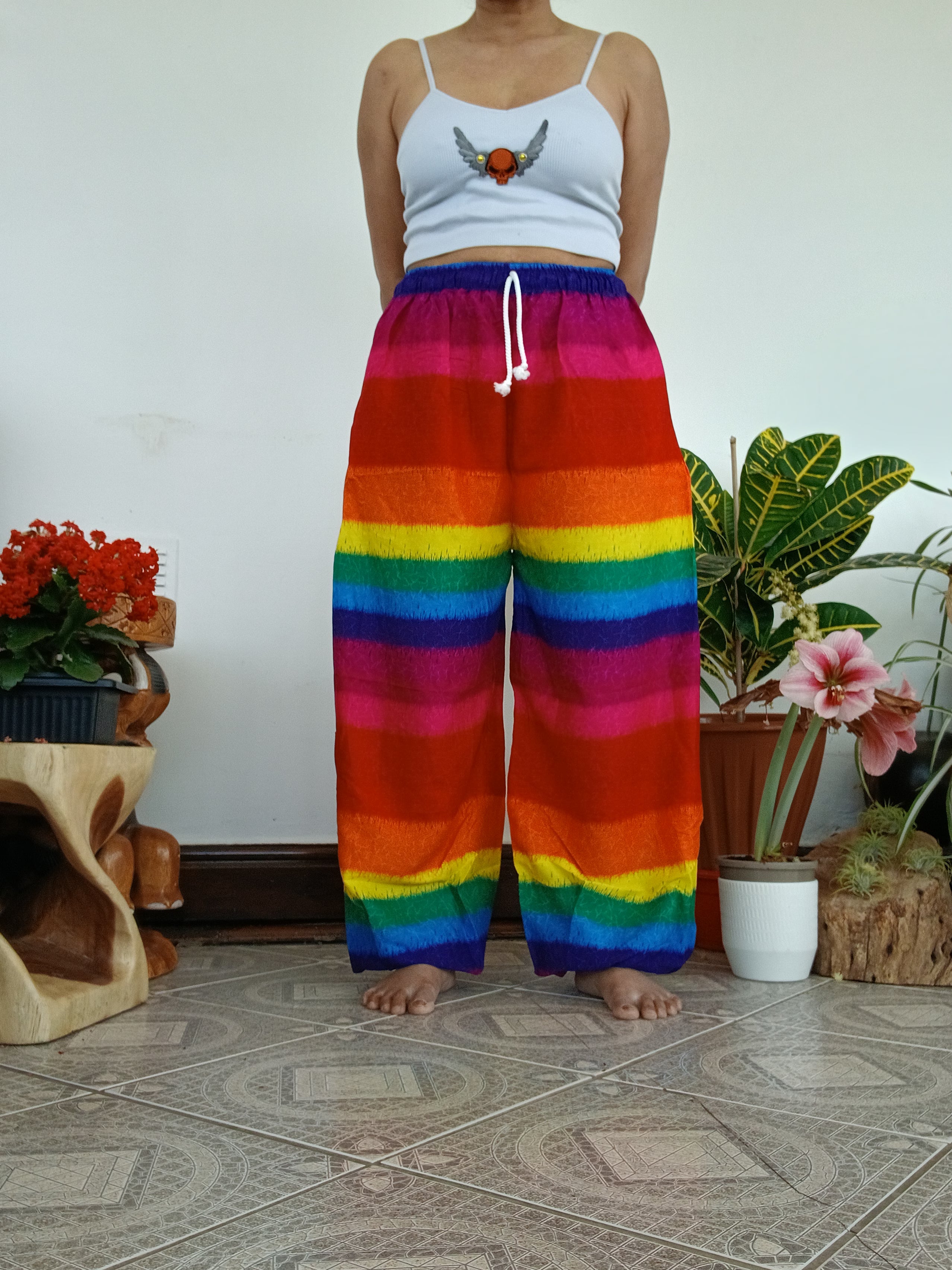Rainbow Relaxed Fit Trousers – Handmade in Thailand for unisex One size fit 8-10-12