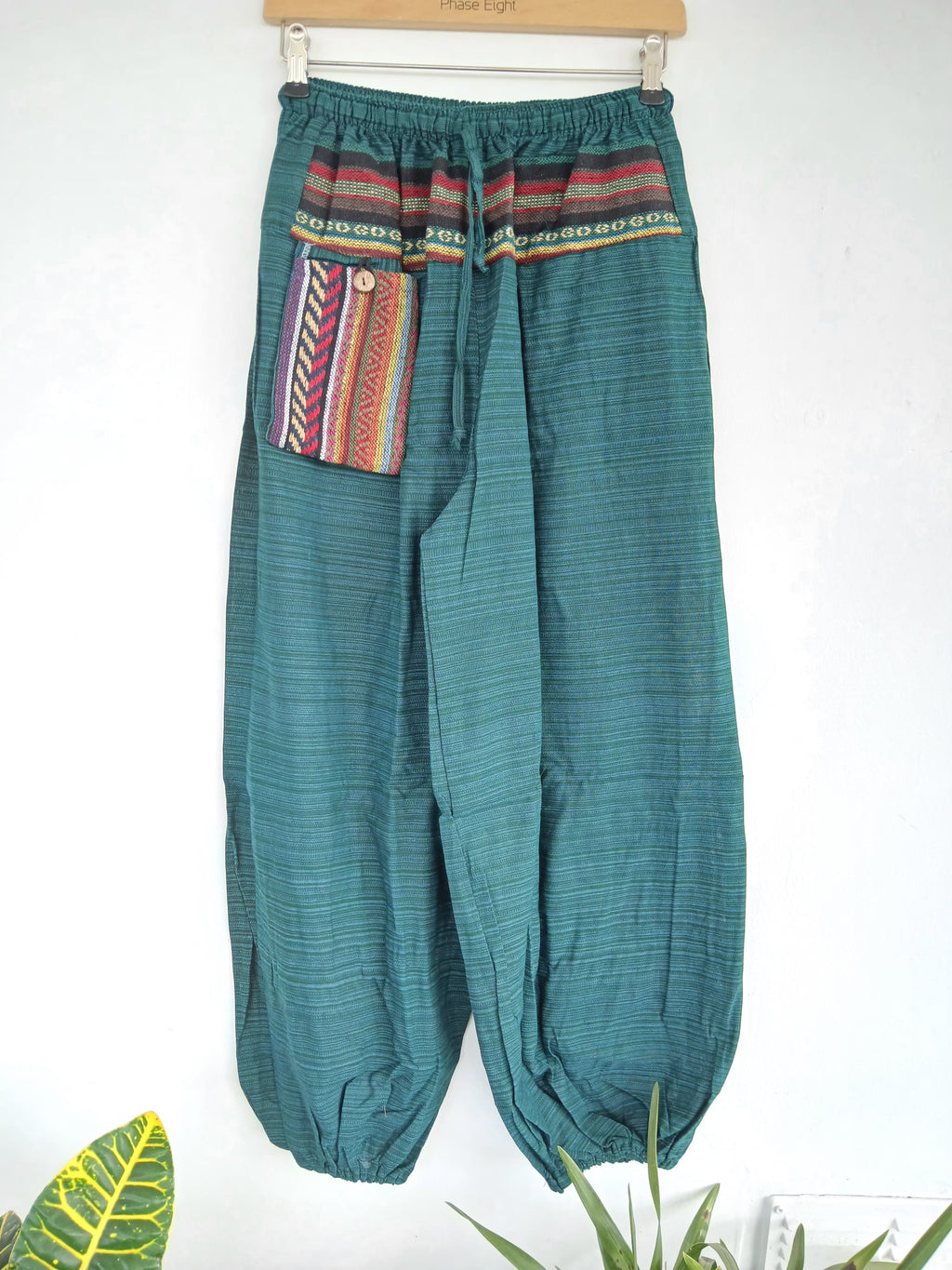 Darkgreen cotton Boho hippie Harem pants relaxed fit casual trousers one size fit 8-10-12 for unisex