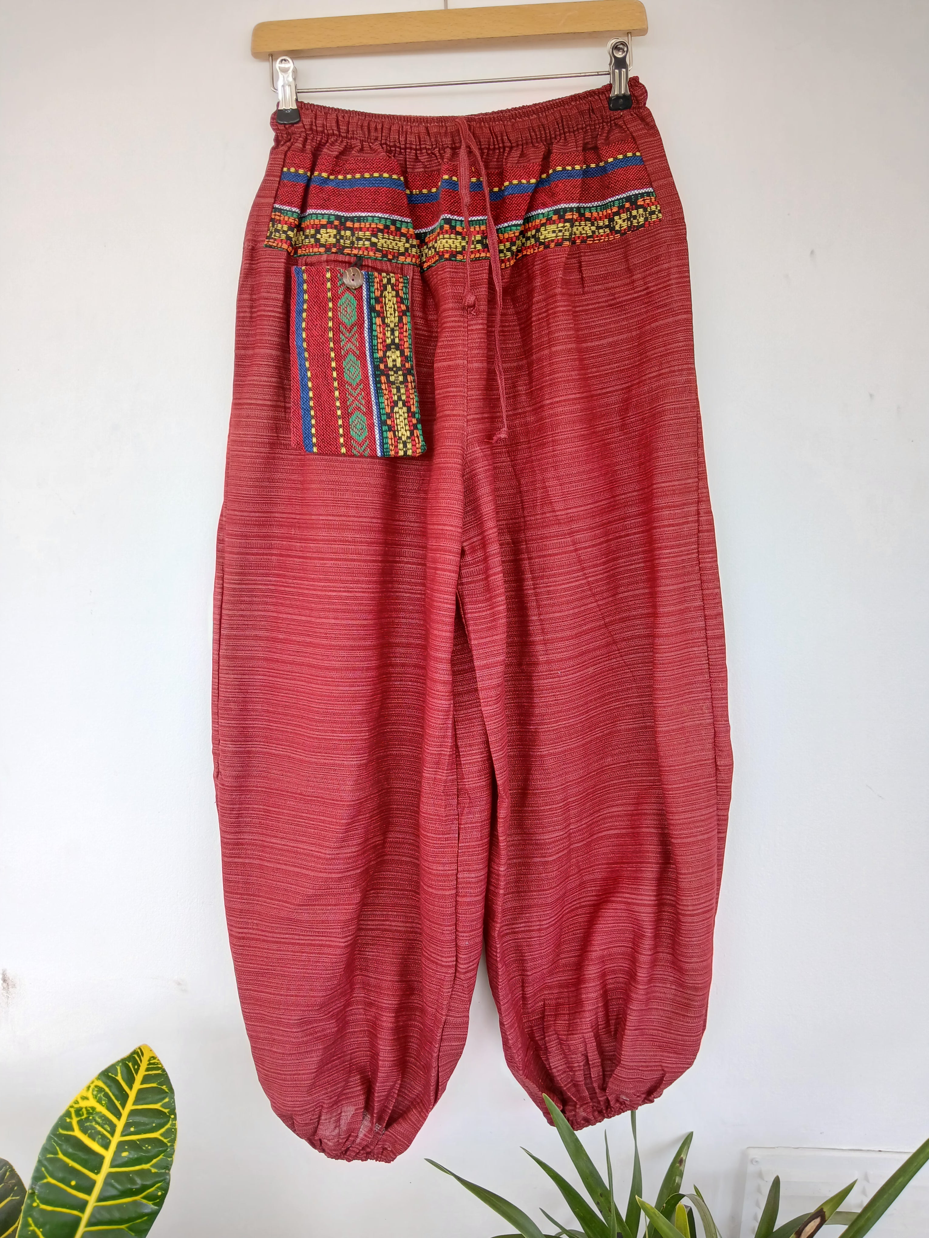 Burgundy cotton Boho baggy relaxed fit harem pants hippie festival casual trousers one size fit 8-10-12