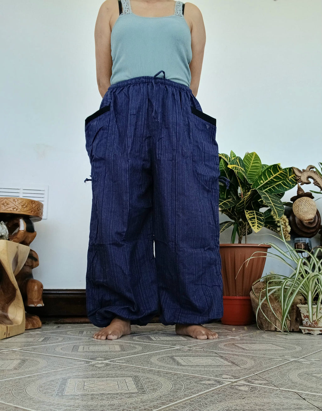Plain Navy Blue Harem Pants Wide Leg Baggy Boho Aladdin Thai Hippie Trousers