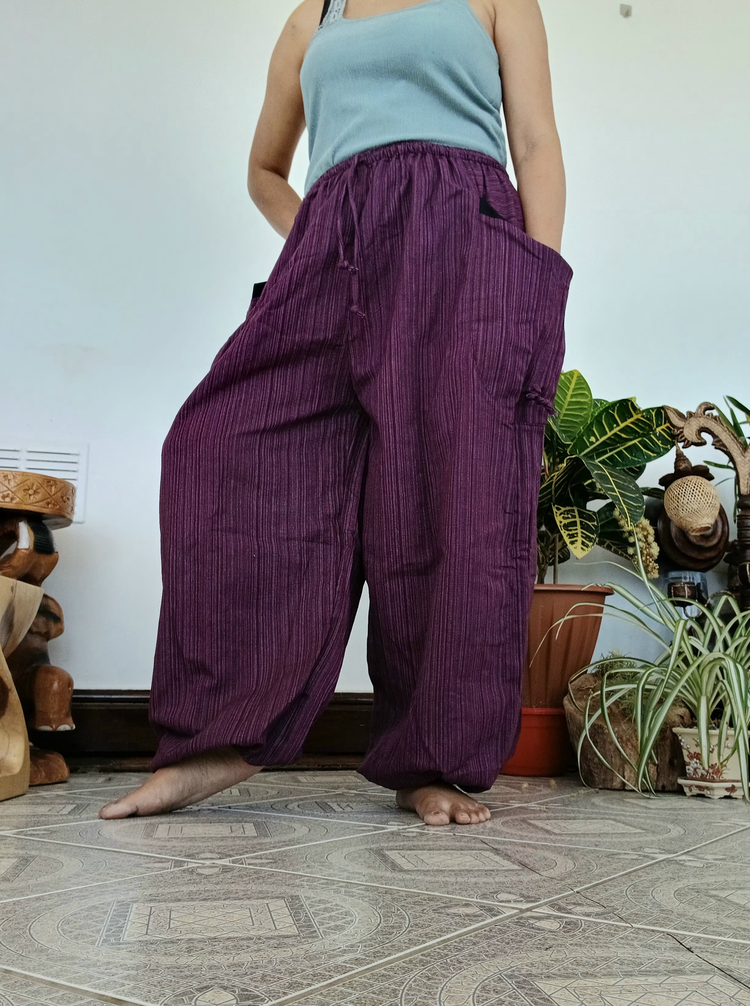 Plain purple cotton baggy relaxed fit harem pants hippie Boho loose-fit trousers one size fit S-M-L