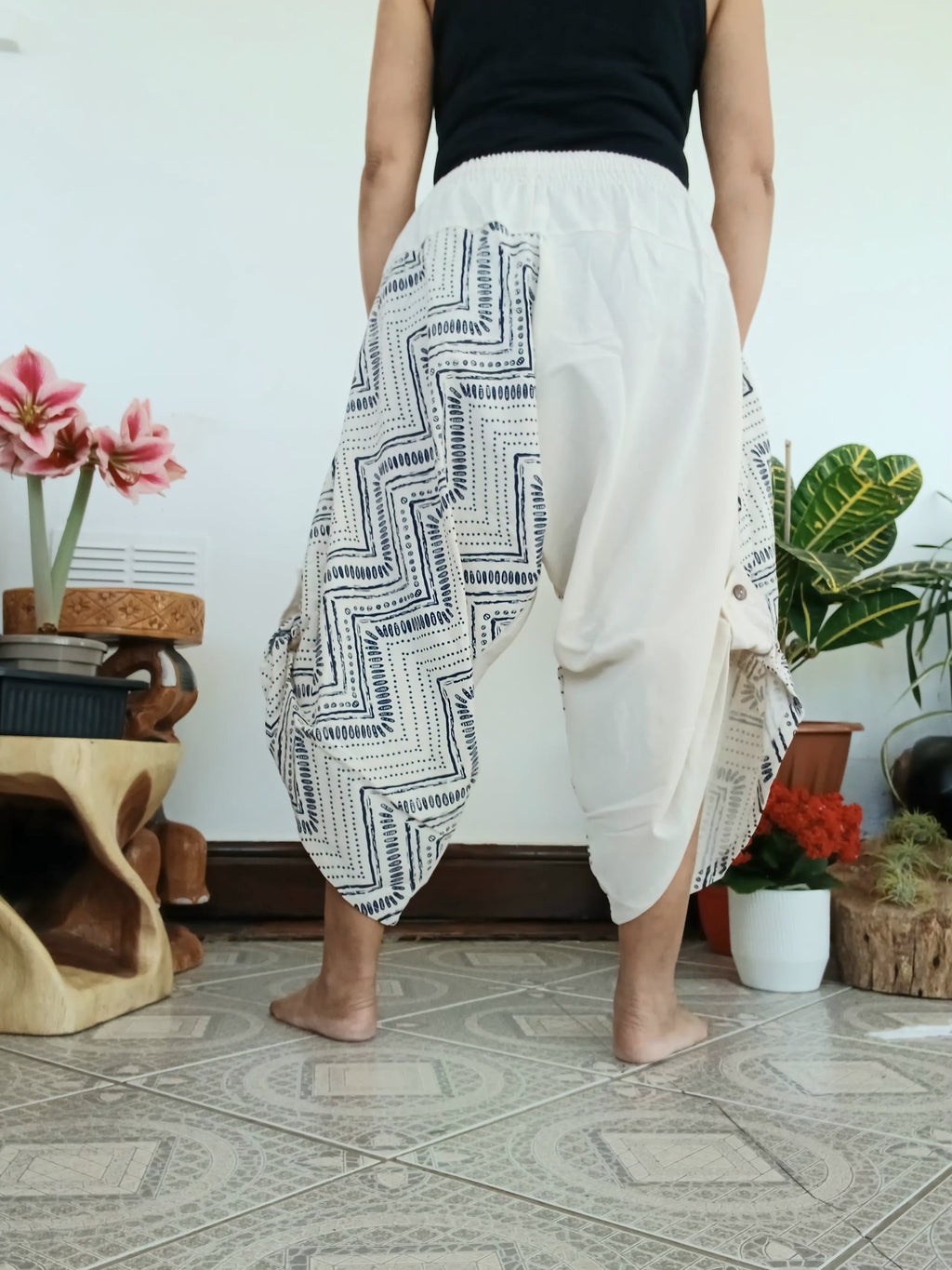 Cotton Cream baggy hippie Boho trousers Ninja Samurai Style harem pants One size fits S M L
