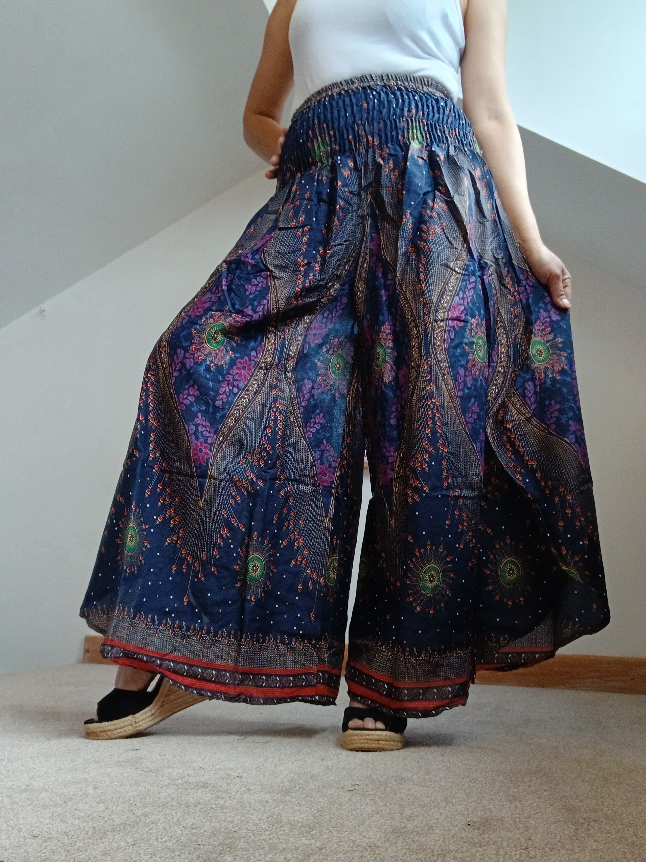 Bohemian wide leg palazzo flowy trousers baggy Boho skirt style trousers