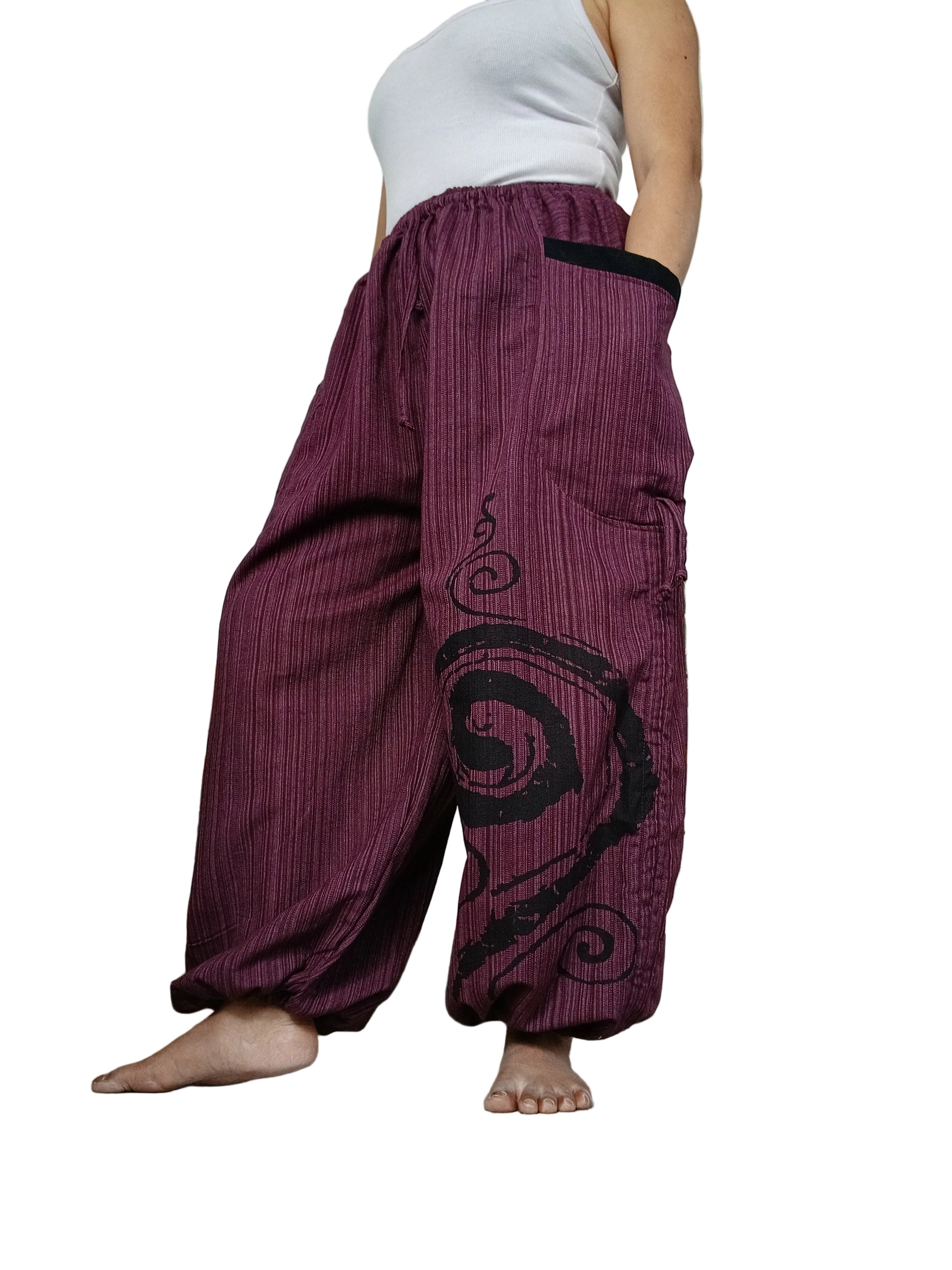 Purple cotton baggy hippie Boho poofy trousers joggers loose-fit harem pants