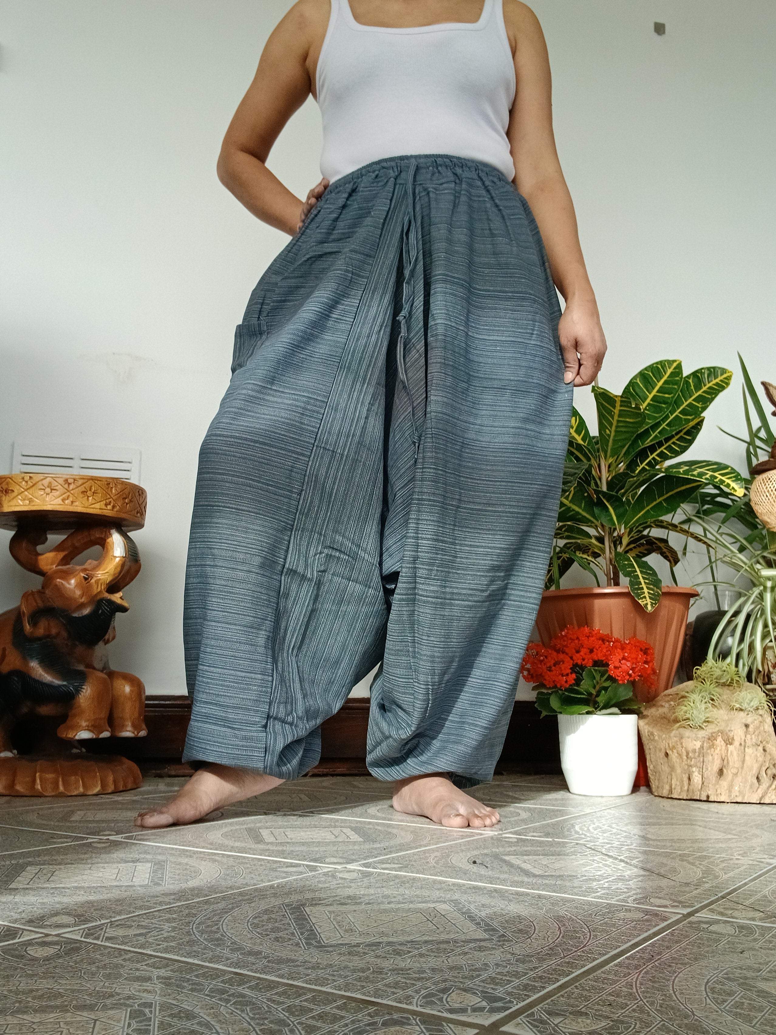 Grey cotton baggy relaxed fit yoga meditation harem pants hippie Boho trousers for unisex