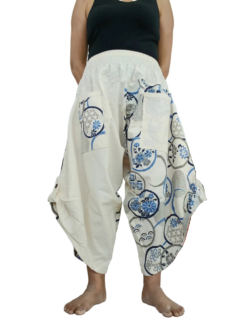 White cream Boho harem pants relaxed fit yoga meditation Aladdin trousers one size