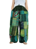 Cotton stonewash Emerald tones patchwork Boho baggy loose-fit trousers joggers harem hippie pants for unisex
