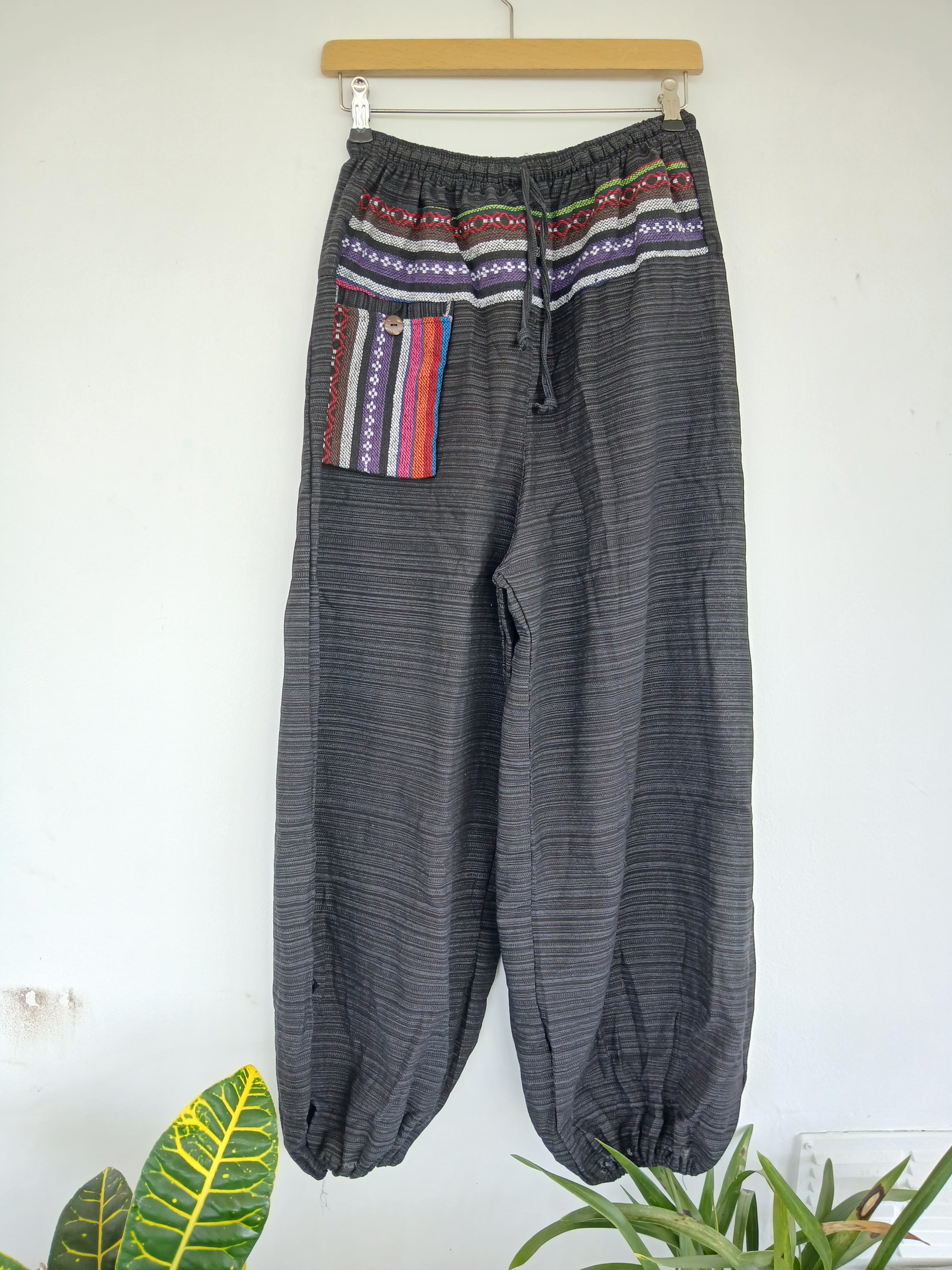 Cotton black Boho Harem Pants with Ethnic Pocket – Relaxed Fit,one size fit 8-10-12