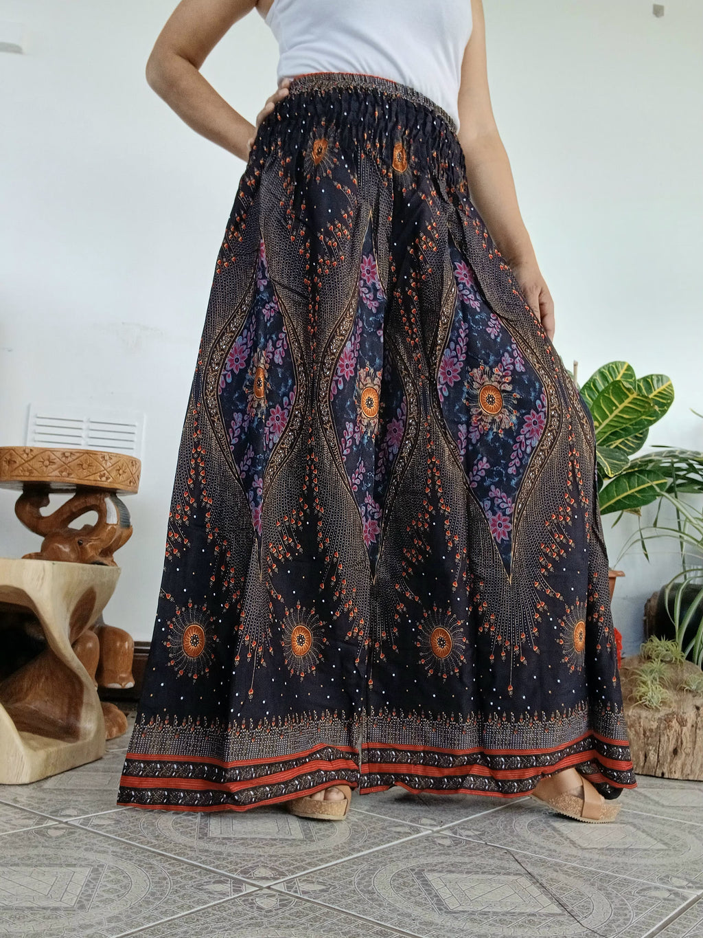 Beautiful flowy boho wide leg elegant culottes trousers high-waisted harem pants One size fits 8-10-12