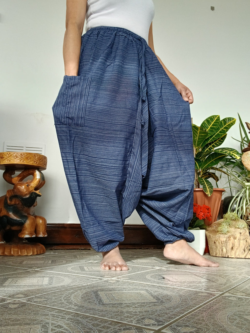 Cotton navy relaxed fit Boho wide leg harem pants hippie baggy yoga meditation trousers for unisex
