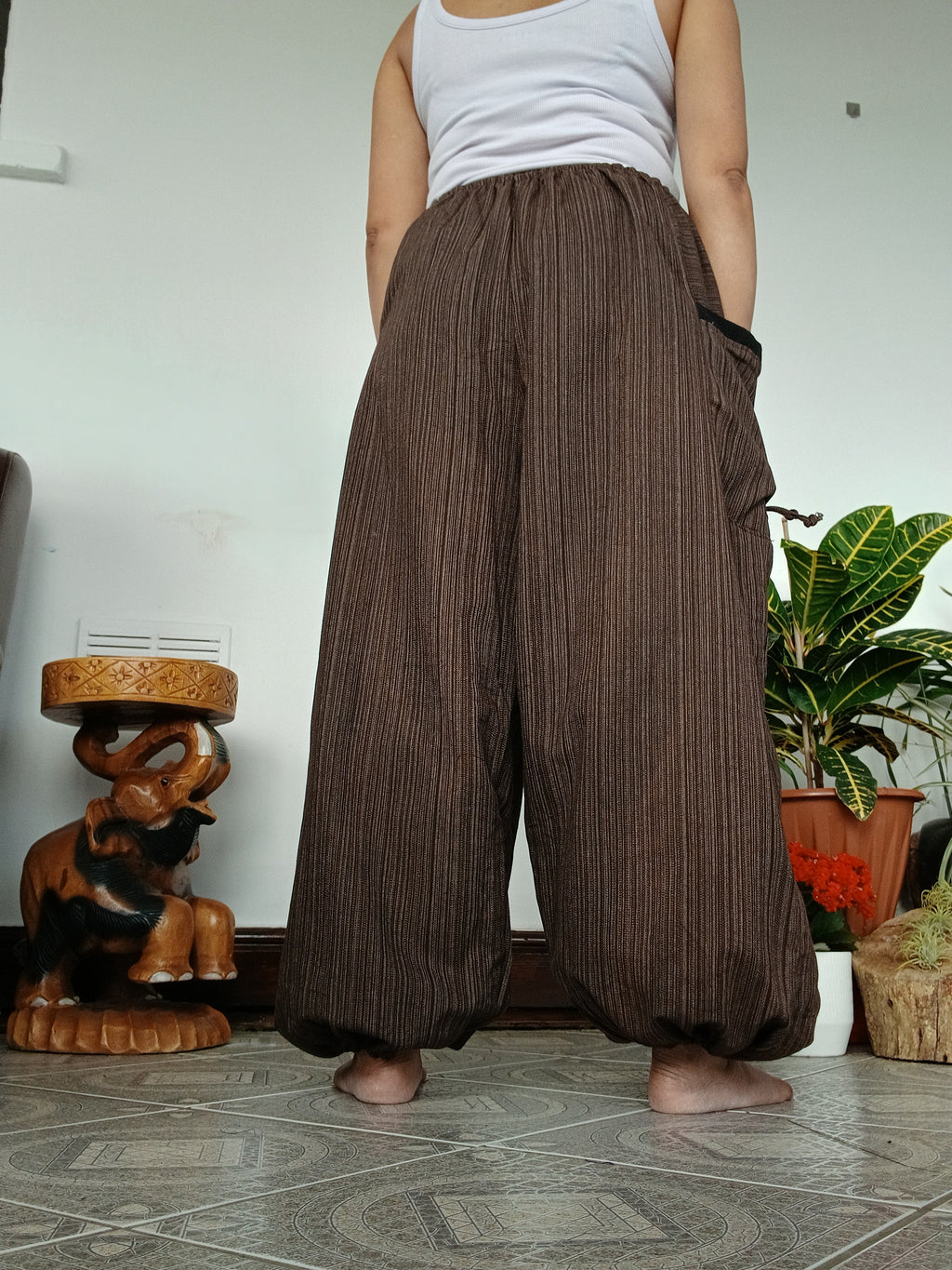 Cotton brown baggy hippie Boho trousers joggers wide leg poofy  harem pants for unisex