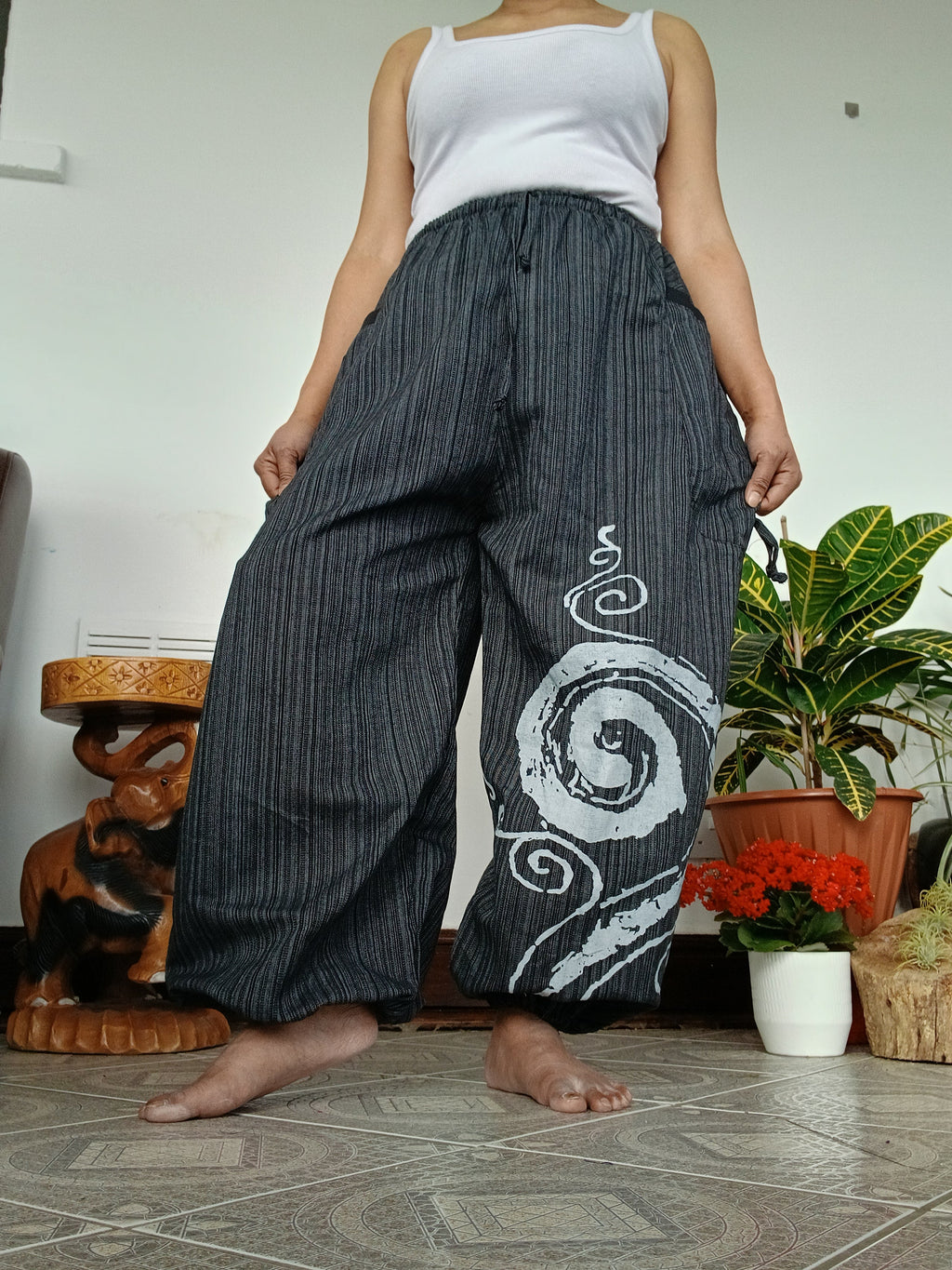 Cotton black baggy wide leg harem pants hippie Boho relaxed fit trousers joggers for unisex