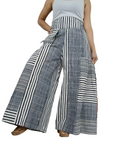 White&navy striped wide leg elegant boho trousers baggy harem pants one-size fit 8-10-12