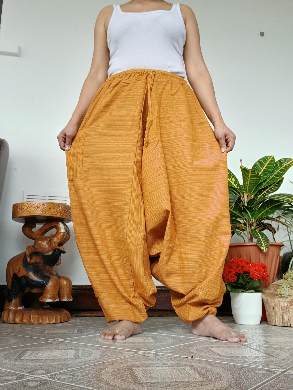 Cotton yellow Boho hippie Harem pants baggy relaxed fit yoga meditation festivals trousers for unisex
