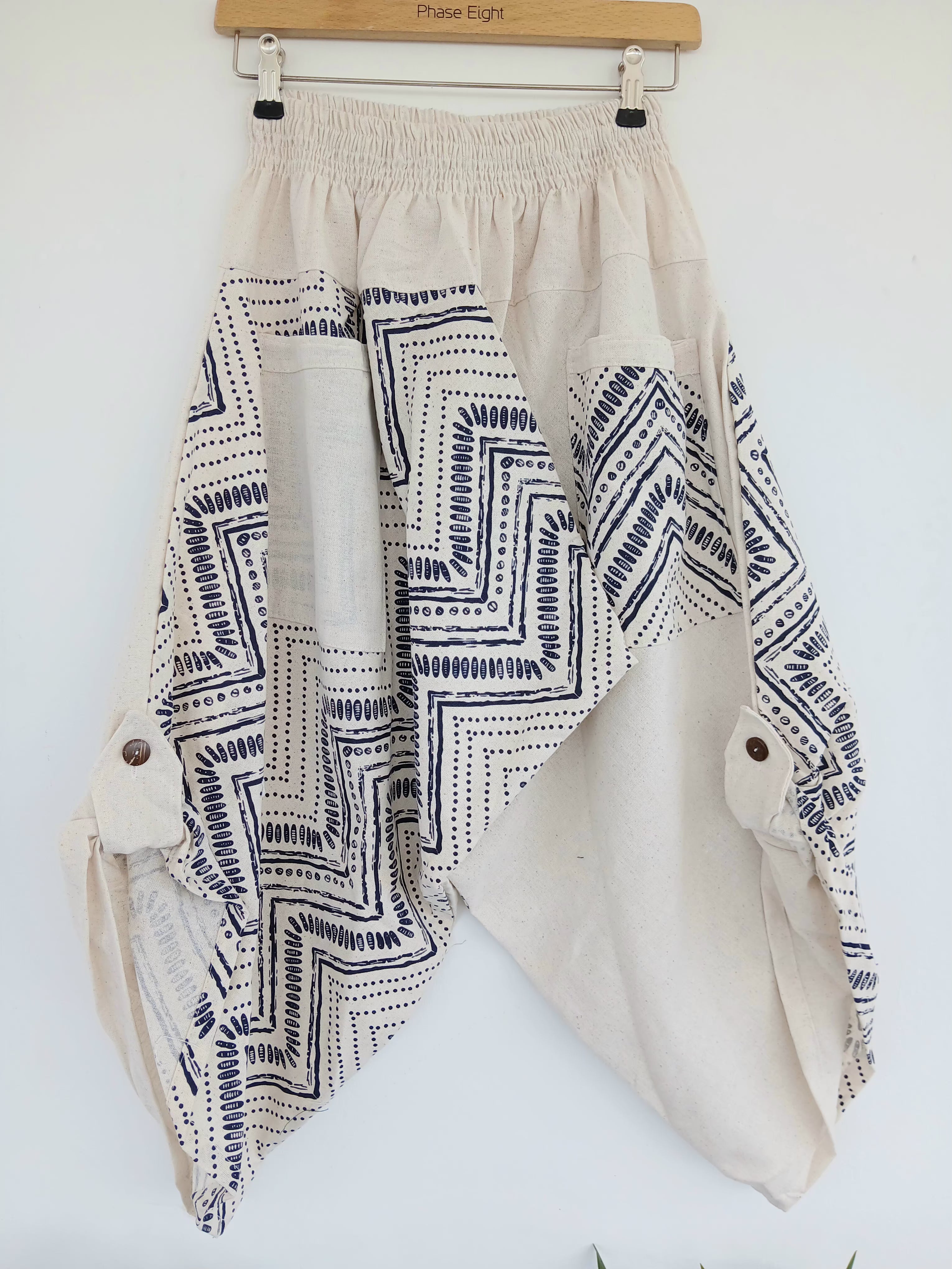 Cotton Cream baggy hippie Boho trousers Ninja Samurai Style harem pants One size fits S M L