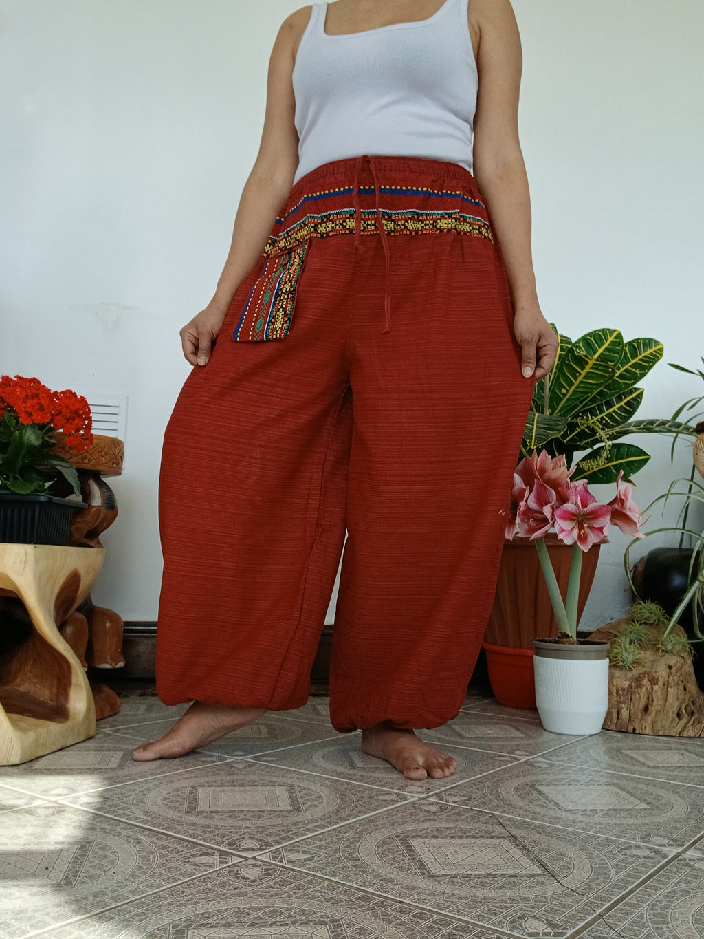 Burgundy cotton Boho baggy relaxed fit harem pants hippie festival casual trousers one size fit 8-10-12