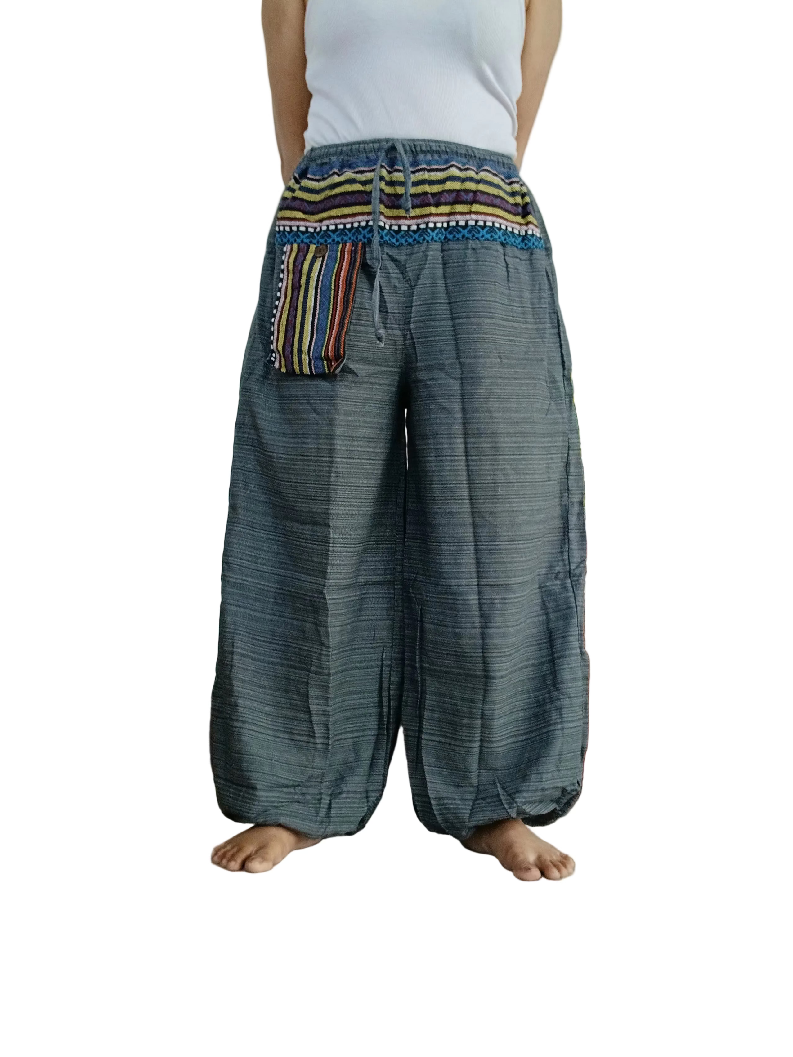 Boho Harem cotton Pants hippie relaxed fit trousers with Ethnic Pocket – Size S–L