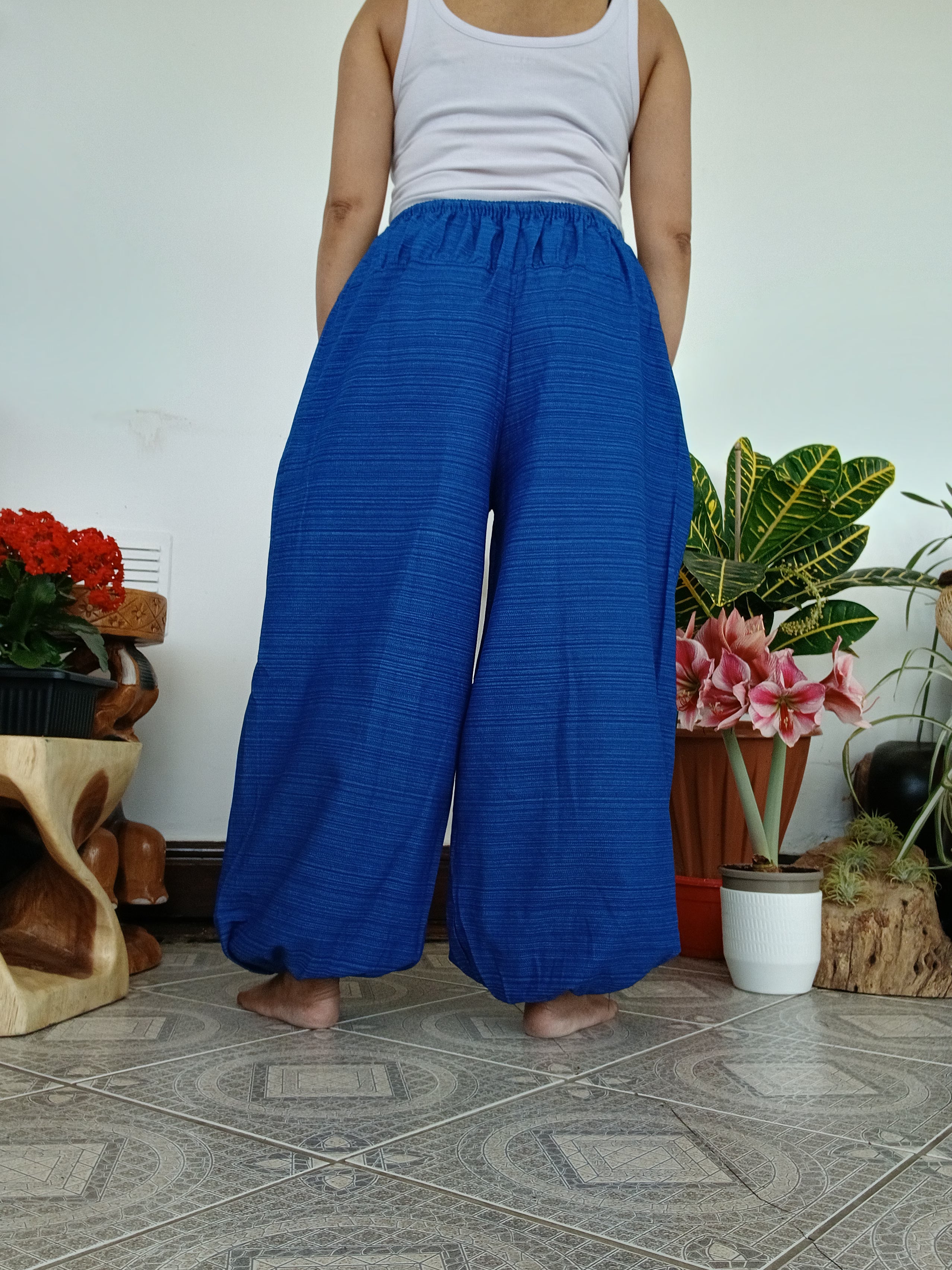 Cotton blue Boho hippie Harem Pants baggy relaxed fit trousers with Ethnic Pocket – Size S–L